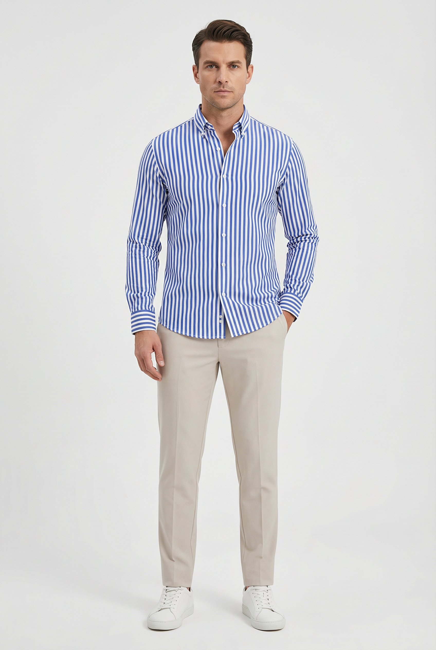 Camisa de Hombre Poliéster Rayas Verticales Manga Larga Slim Fit 2