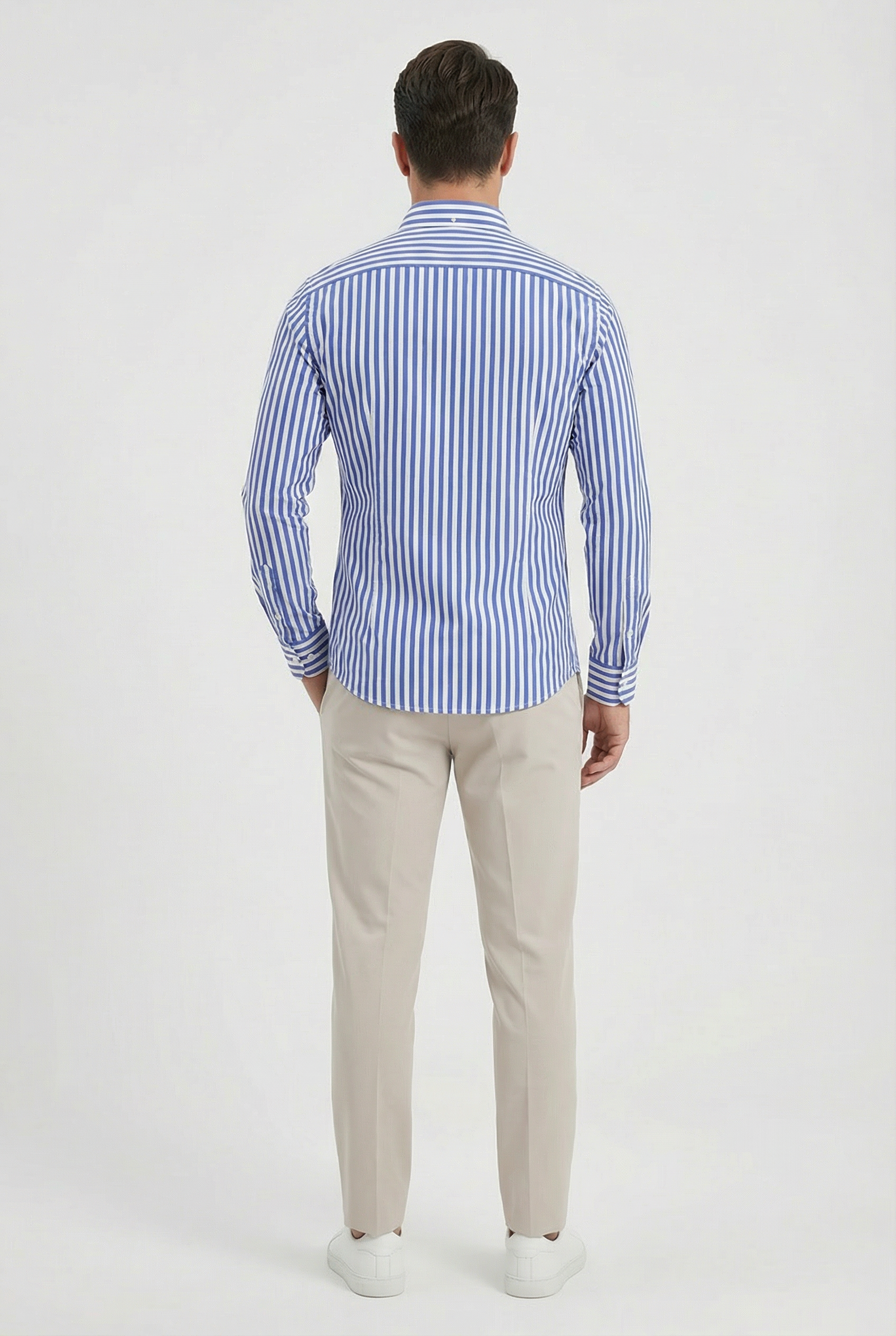 Camisa de Hombre Poliéster Rayas Verticales Manga Larga Slim Fit 3