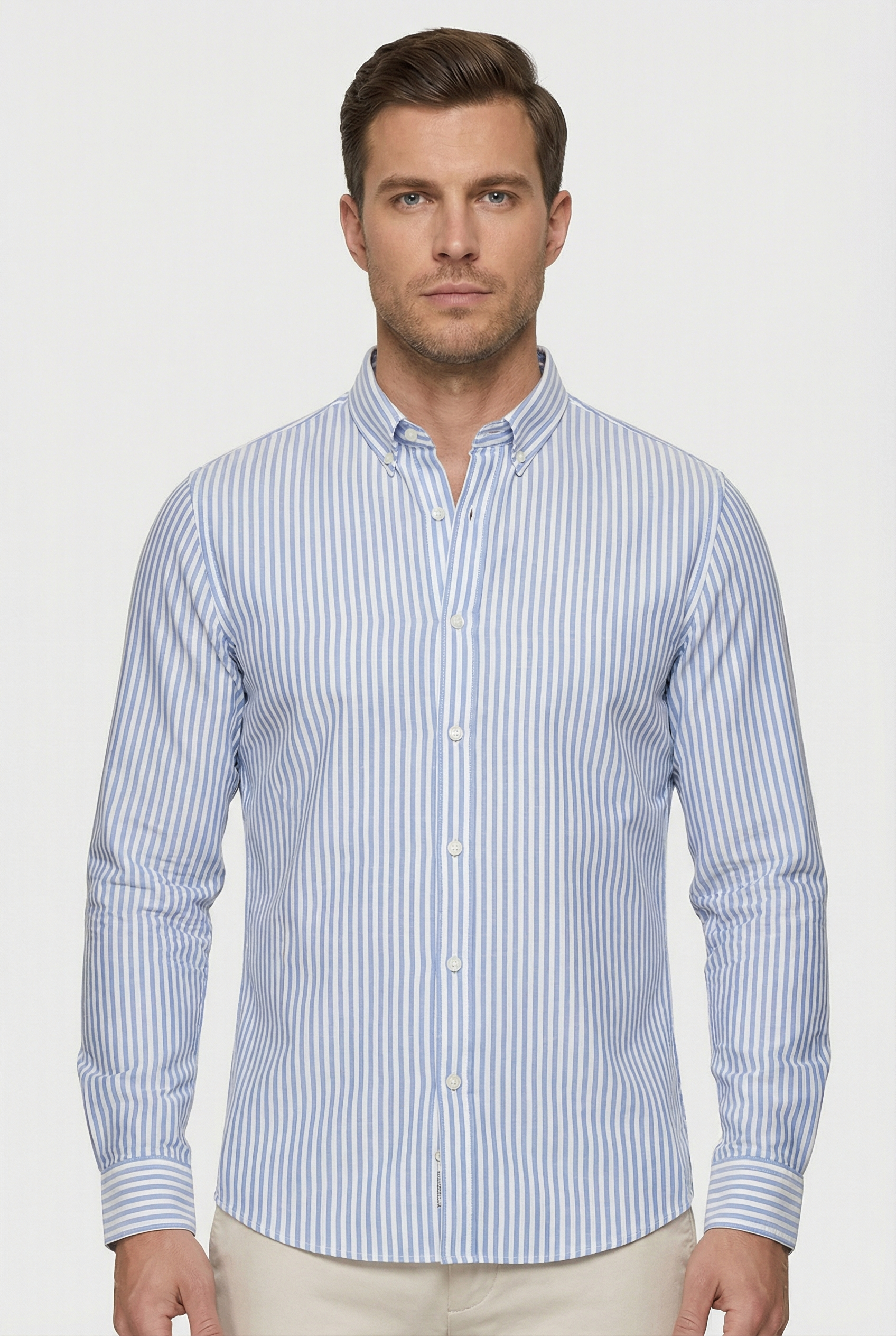 Camisa de Hombre Poliéster Rayas Verticales Manga Larga Slim Fit 6