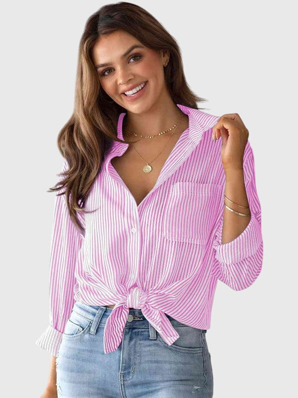 Camisa de Mujer Algodón Casual con Diseño de Rayas para Oficina y Uso Diario 0