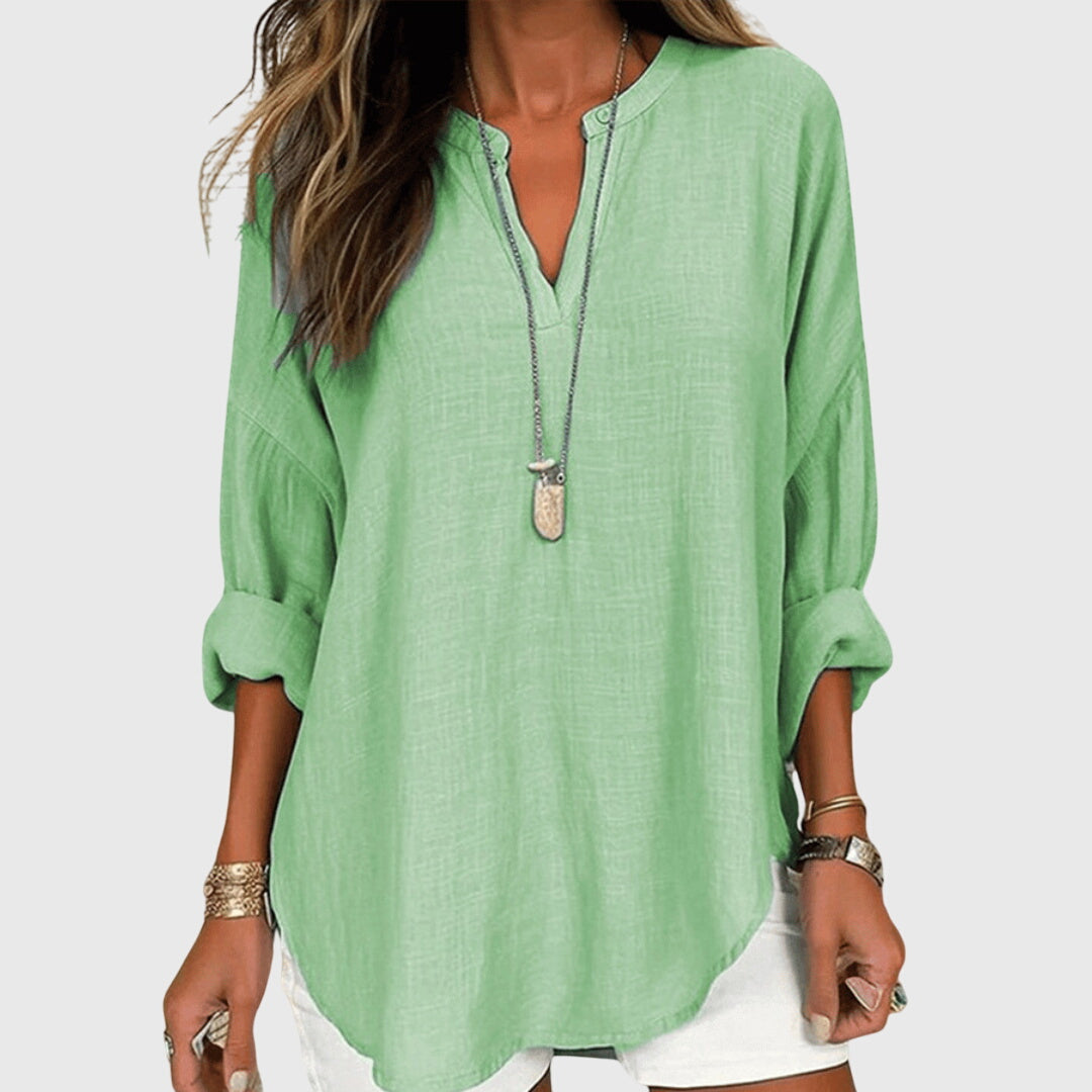 Camisa de Mujer Fluida de Tejido Ligero con Cuello Redondo y Ajuste Relajado 2