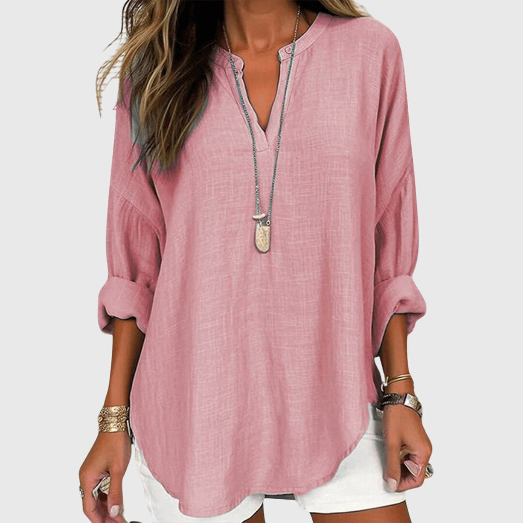 Camisa de Mujer Fluida de Tejido Ligero con Cuello Redondo y Ajuste Relajado 3