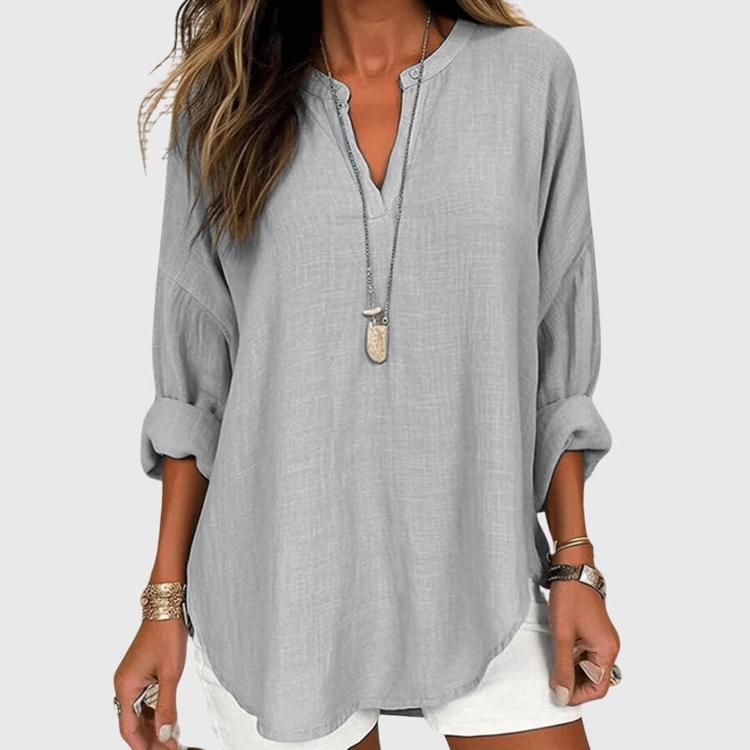 Camisa de Mujer Fluida de Tejido Ligero con Cuello Redondo y Ajuste Relajado 4
