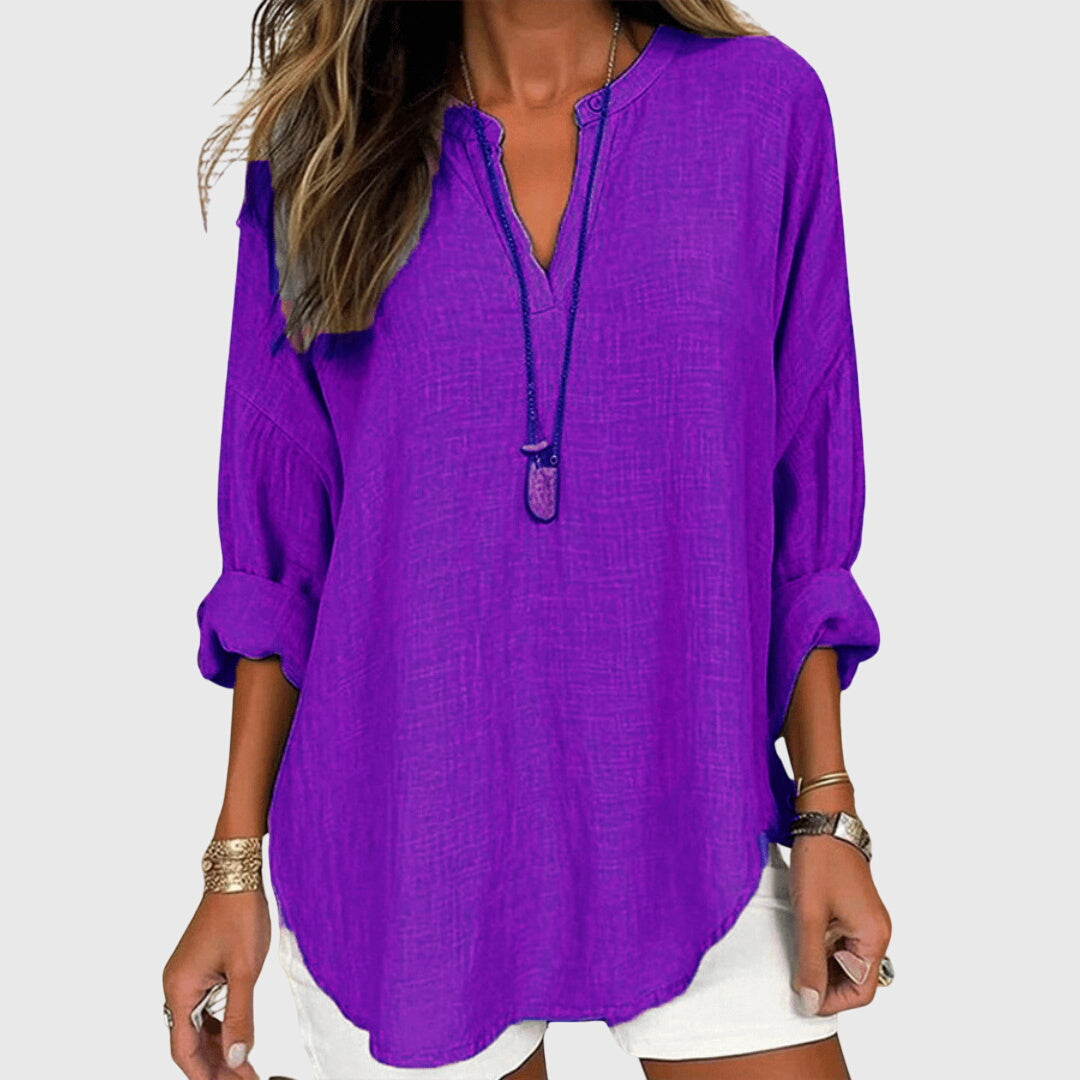 Camisa de Mujer Fluida de Tejido Ligero con Cuello Redondo y Ajuste Relajado 5