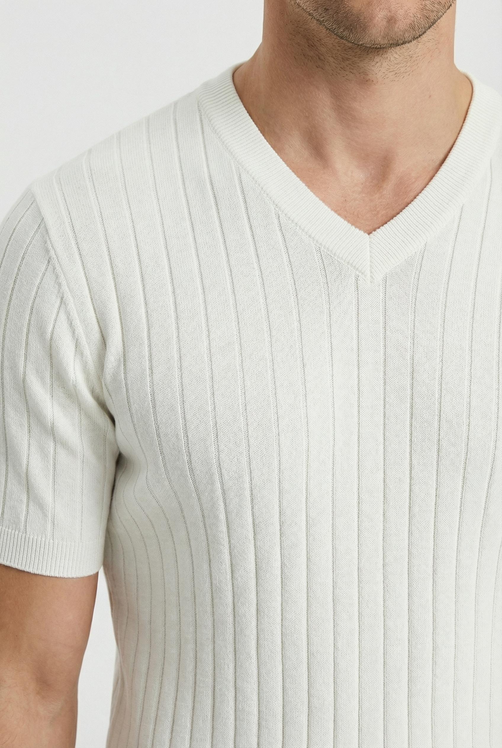 Camiseta Hombre Punto Acanalado Cuello en V Manga Corta Casual 2