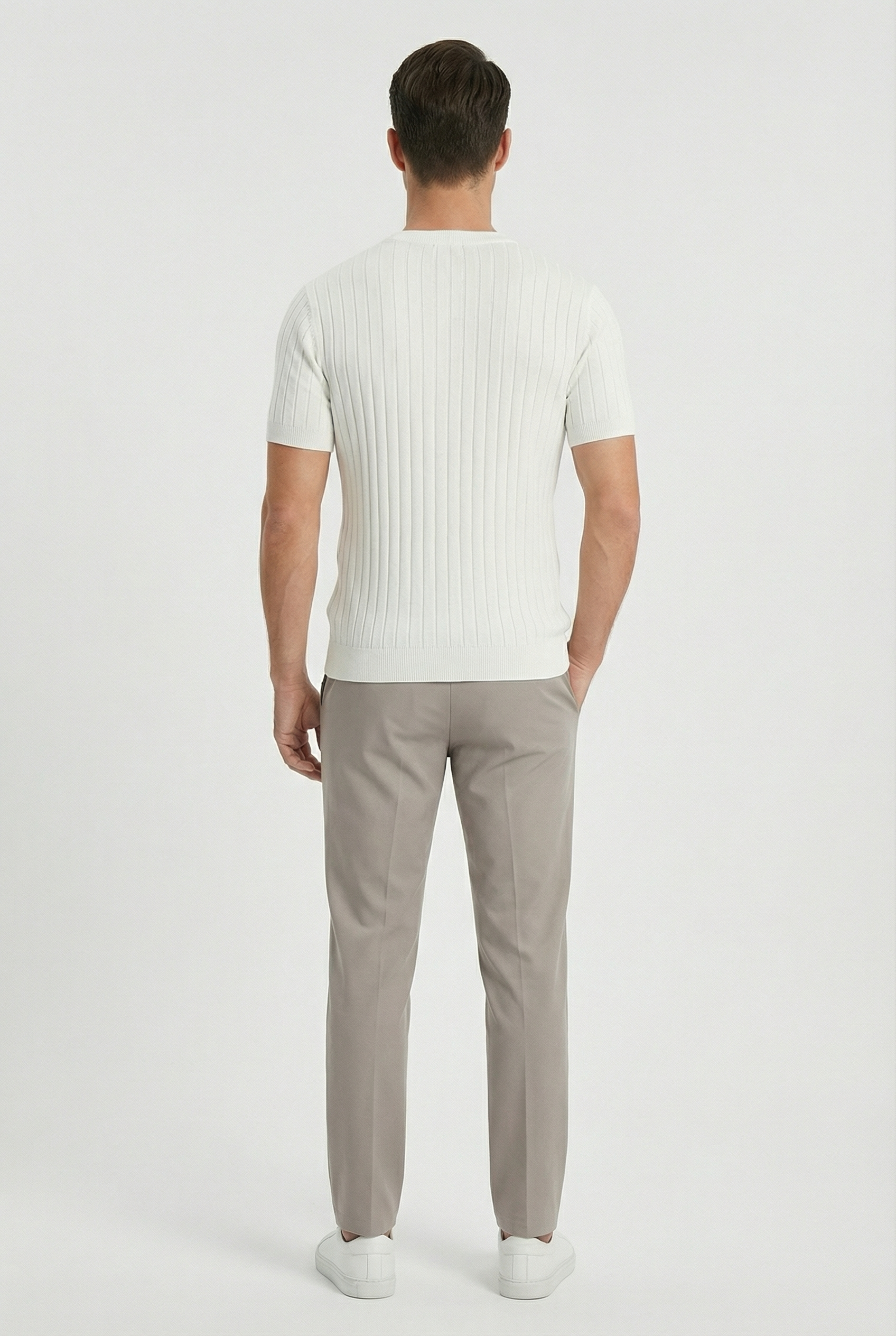 Camiseta Hombre Punto Acanalado Cuello en V Manga Corta Casual 3
