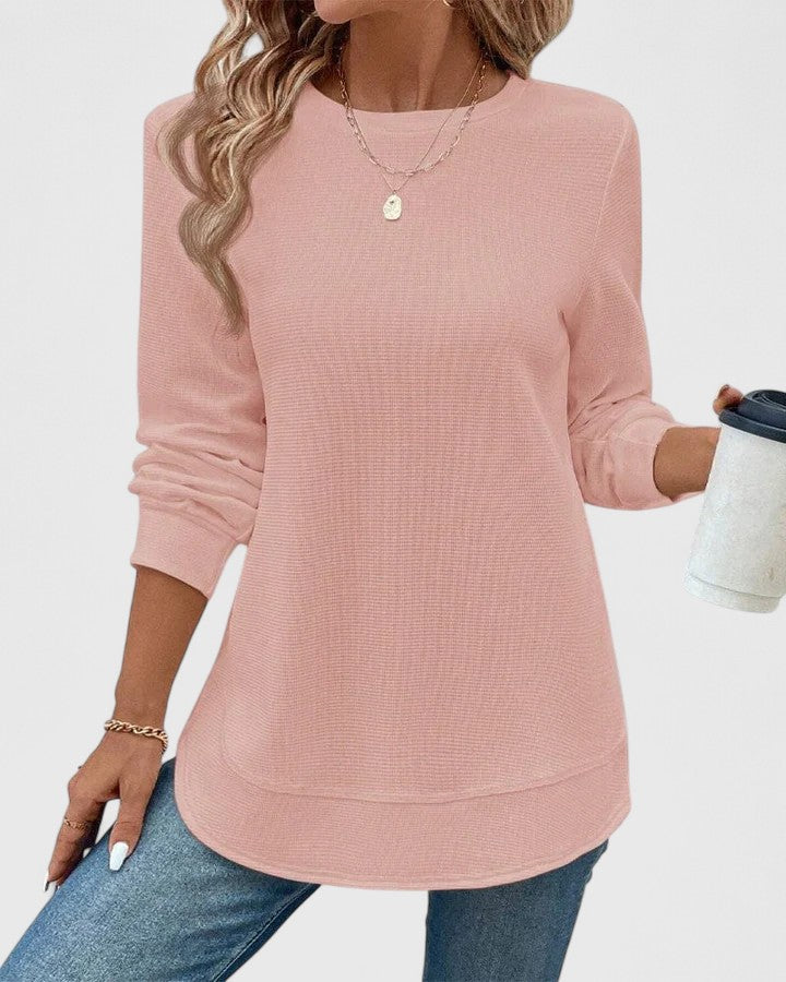 Camiseta Mujer Manga Larga Tela Suave Con Escote Redondo Casual 2