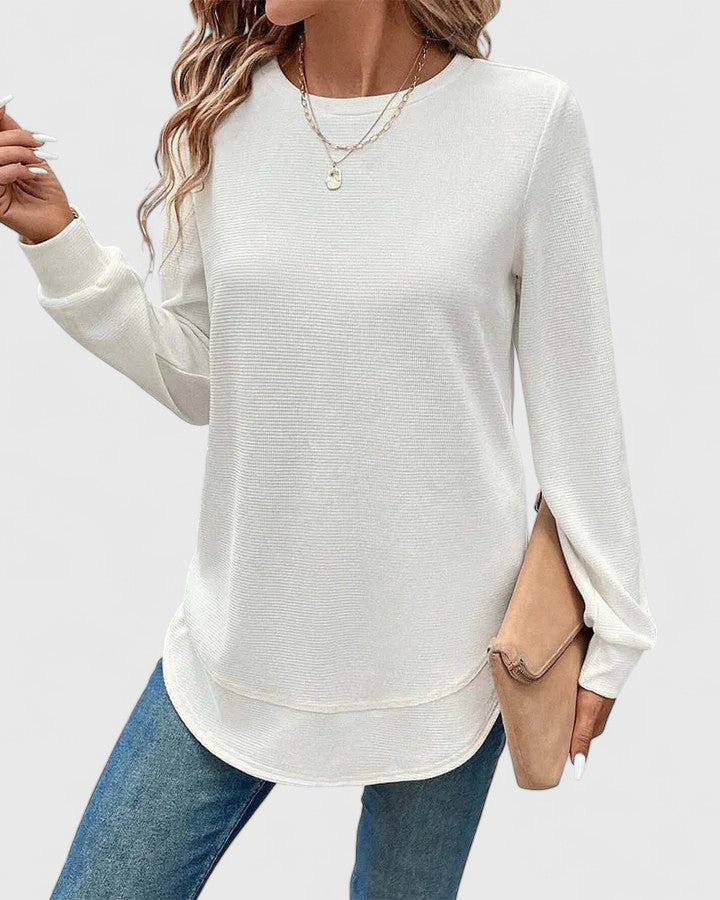 Camiseta Mujer Manga Larga Tela Suave Con Escote Redondo Casual 3