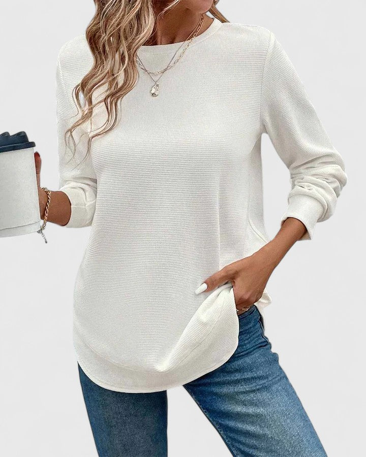 Camiseta Mujer Manga Larga Tela Suave Con Escote Redondo Casual 7