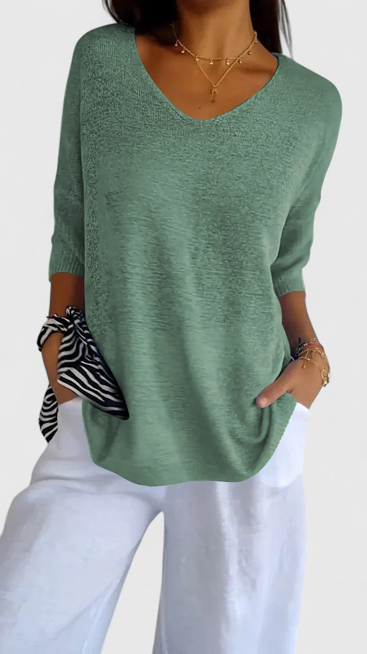 Camiseta Mujer Poliéster Cuello en V Ajuste Favorecedor Casual Elegante 1