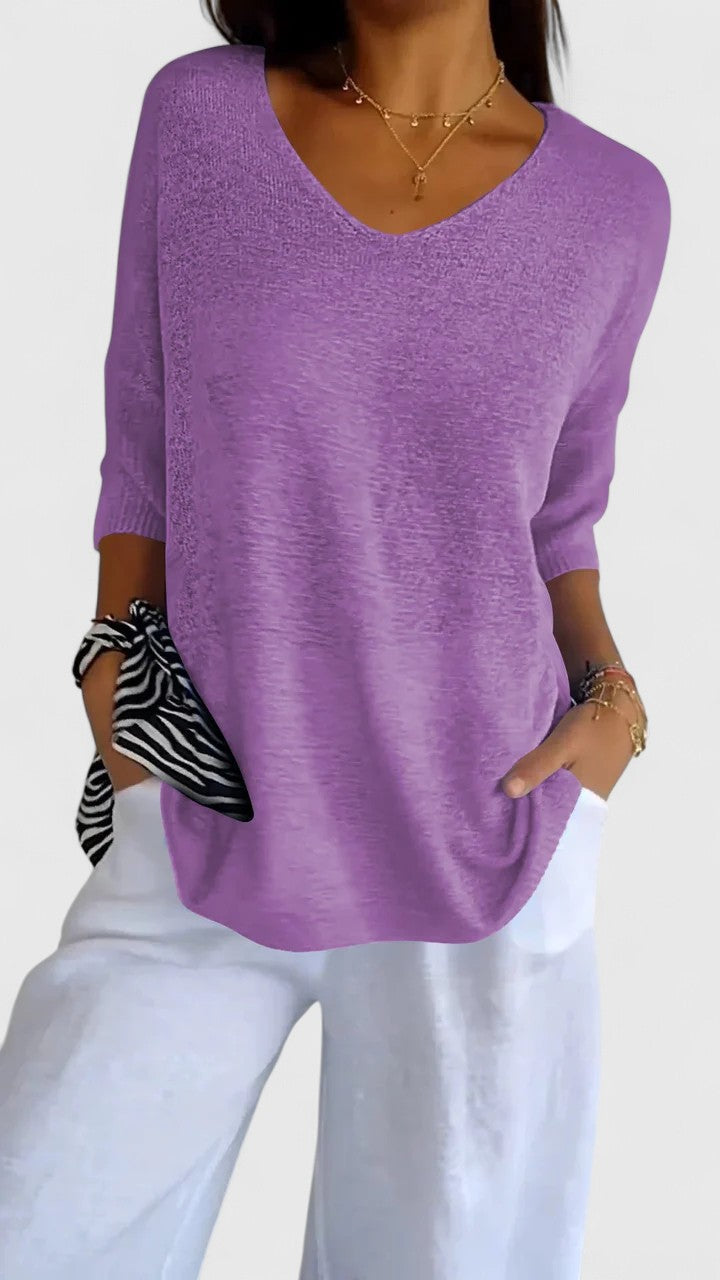 Camiseta Mujer Poliéster Cuello en V Ajuste Favorecedor Casual Elegante 4