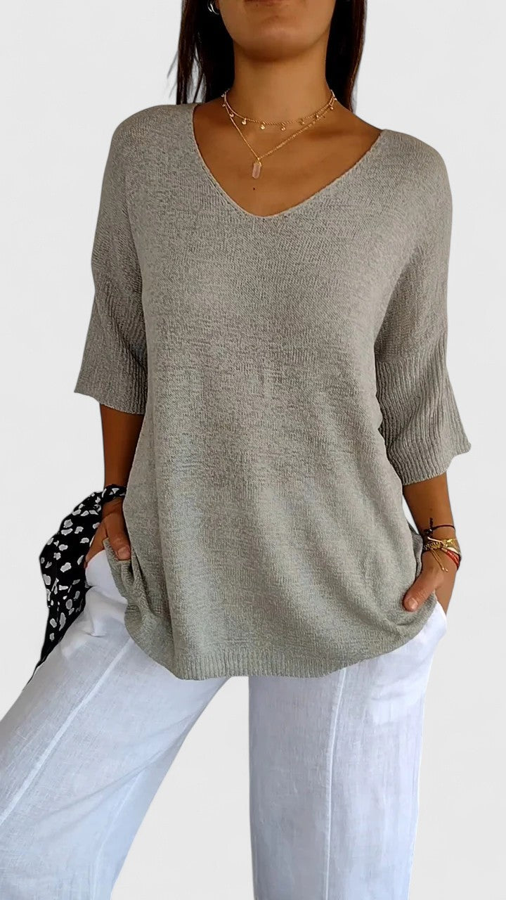 Camiseta Mujer Poliéster Cuello en V Ajuste Favorecedor Casual Elegante 6
