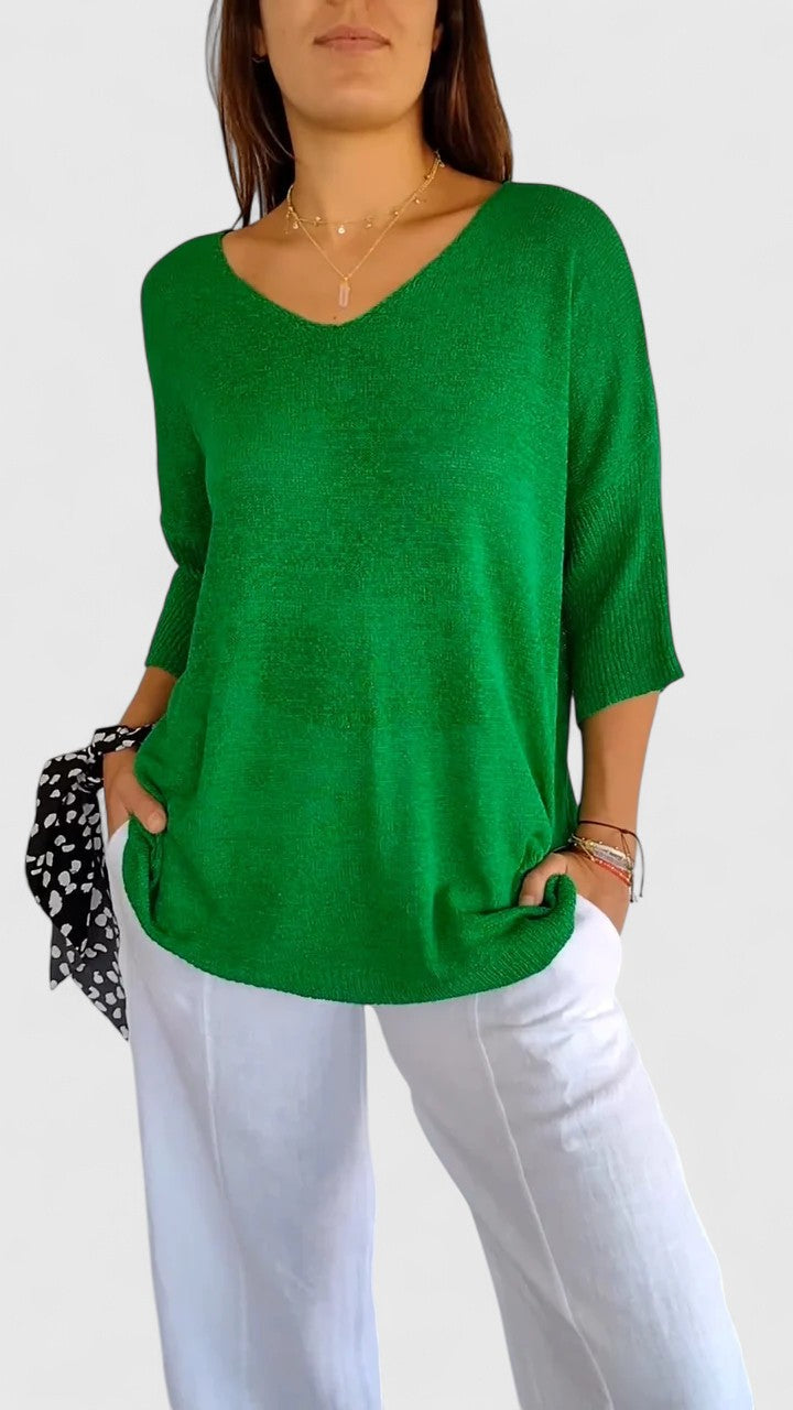 Camiseta Mujer Poliéster Cuello en V Ajuste Favorecedor Casual Elegante 7