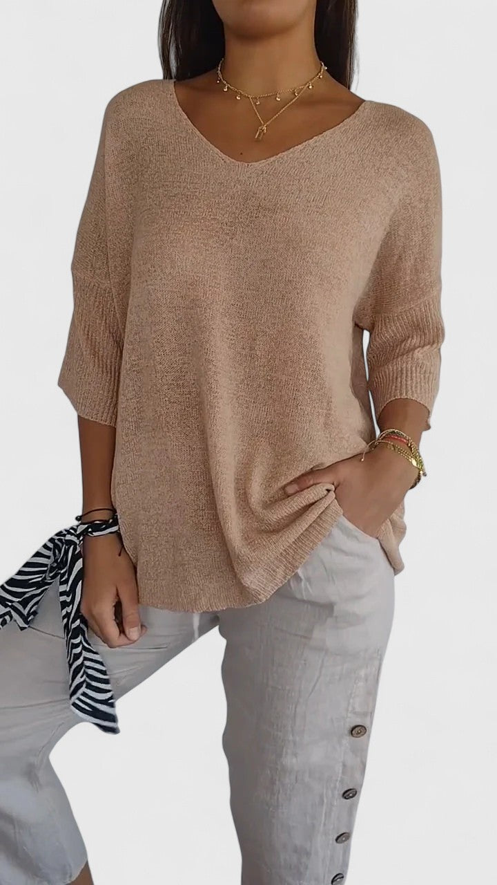 Camiseta Mujer Poliéster Cuello en V Ajuste Favorecedor Casual Elegante 8