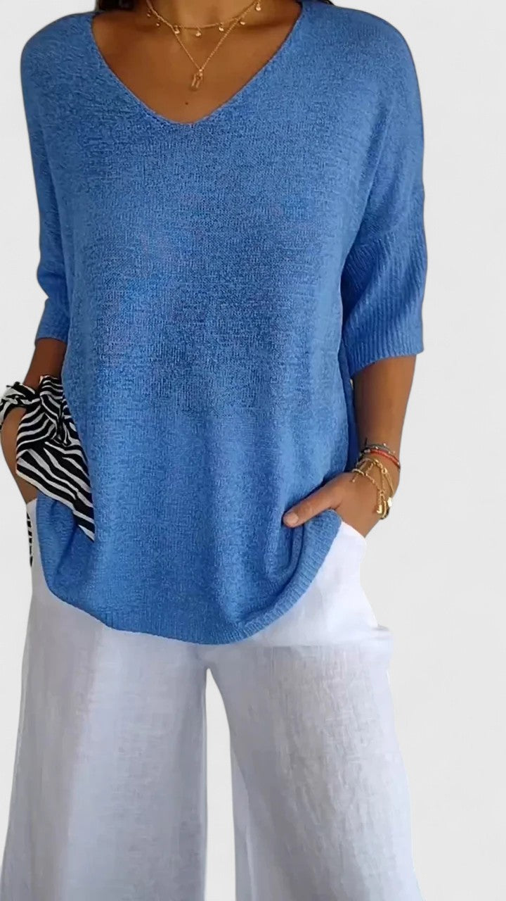Camiseta Mujer Poliéster Cuello en V Ajuste Favorecedor Casual Elegante 9