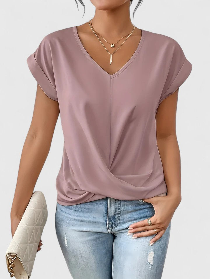 Camiseta Mujer Tela Suave Escote en V Detalle Frontal Casual 0