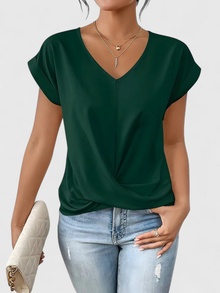 Camiseta Mujer Tela Suave Escote en V Detalle Frontal Casual 2