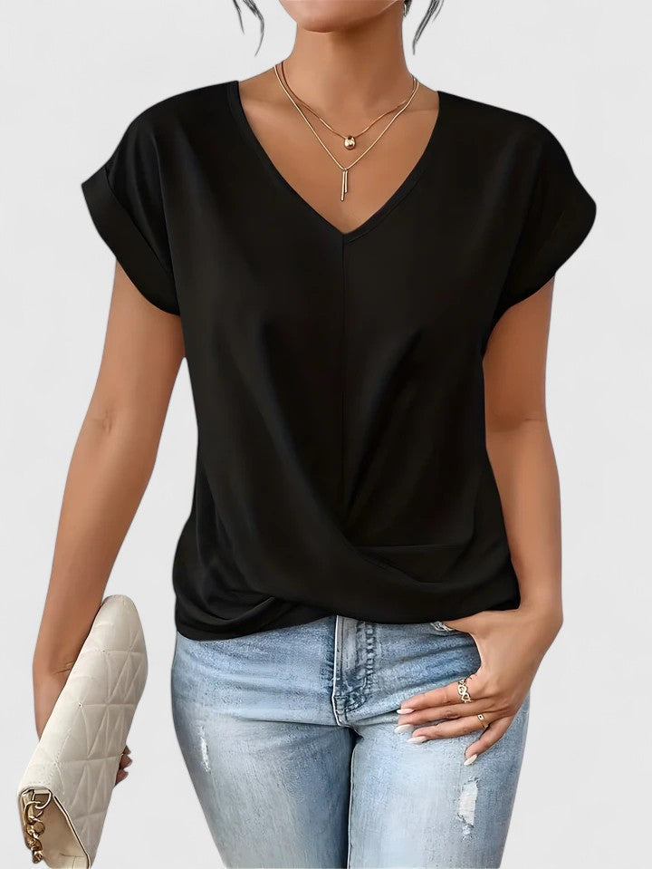 Camiseta Mujer Tela Suave Escote en V Detalle Frontal Casual 3