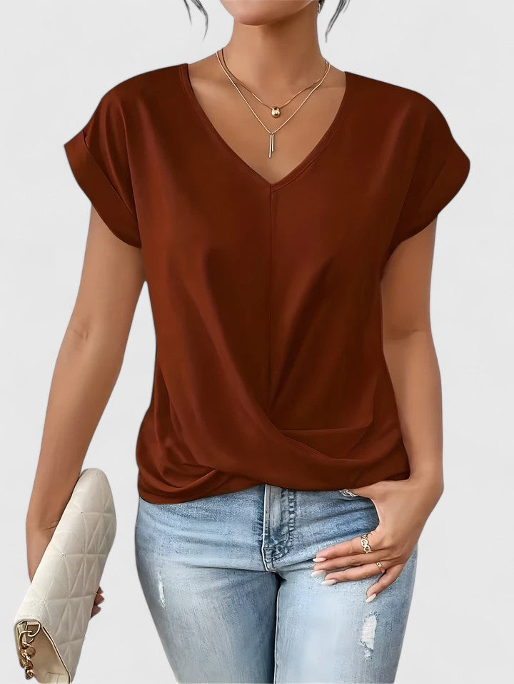 Camiseta Mujer Tela Suave Escote en V Detalle Frontal Casual 4