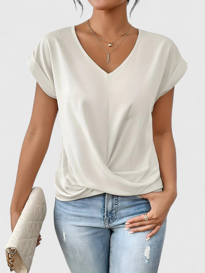 Camiseta Mujer Tela Suave Escote en V Detalle Frontal Casual 5
