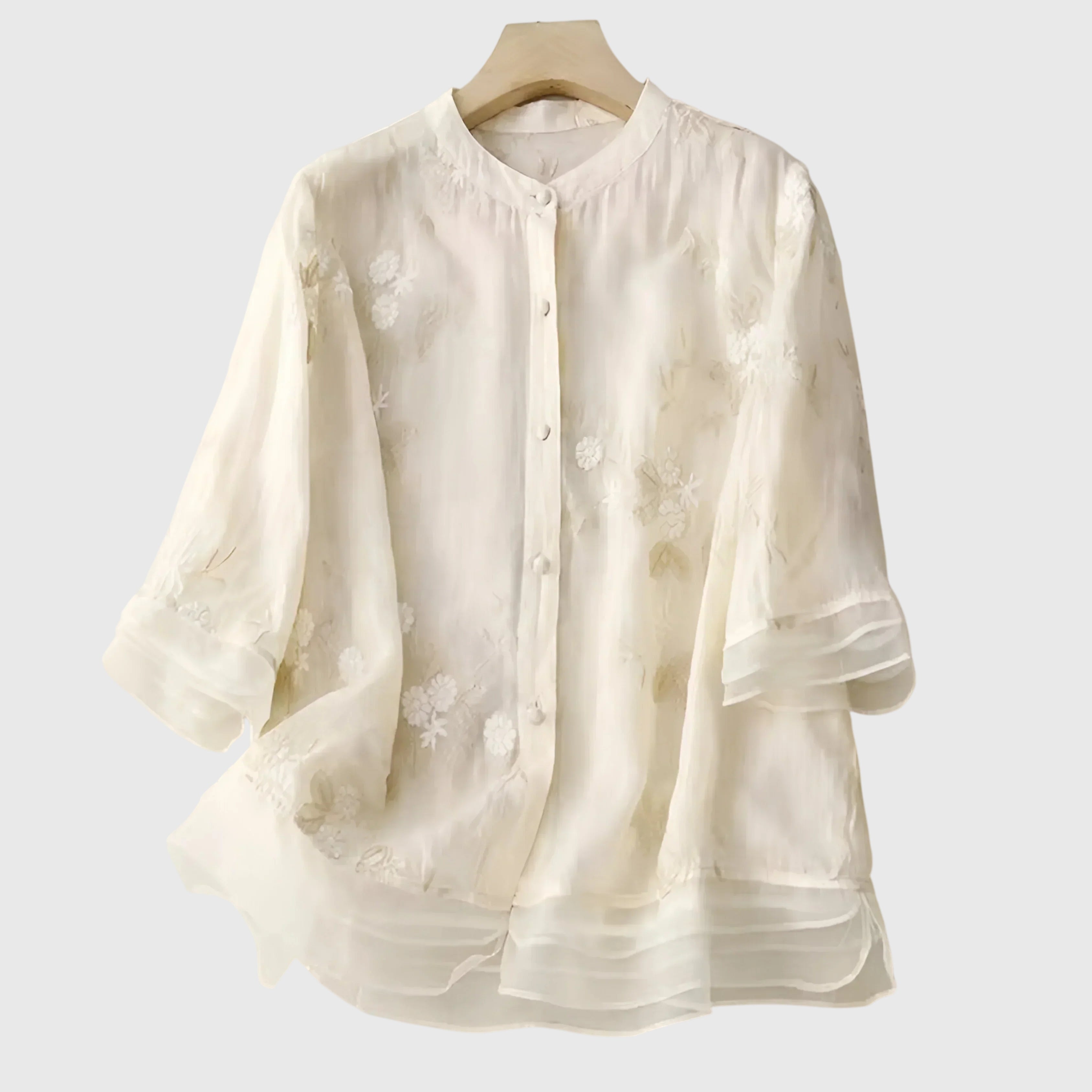 Camisetas Mujer Tejido Suave Bordado Floral Ajuste Relajado Casual 0