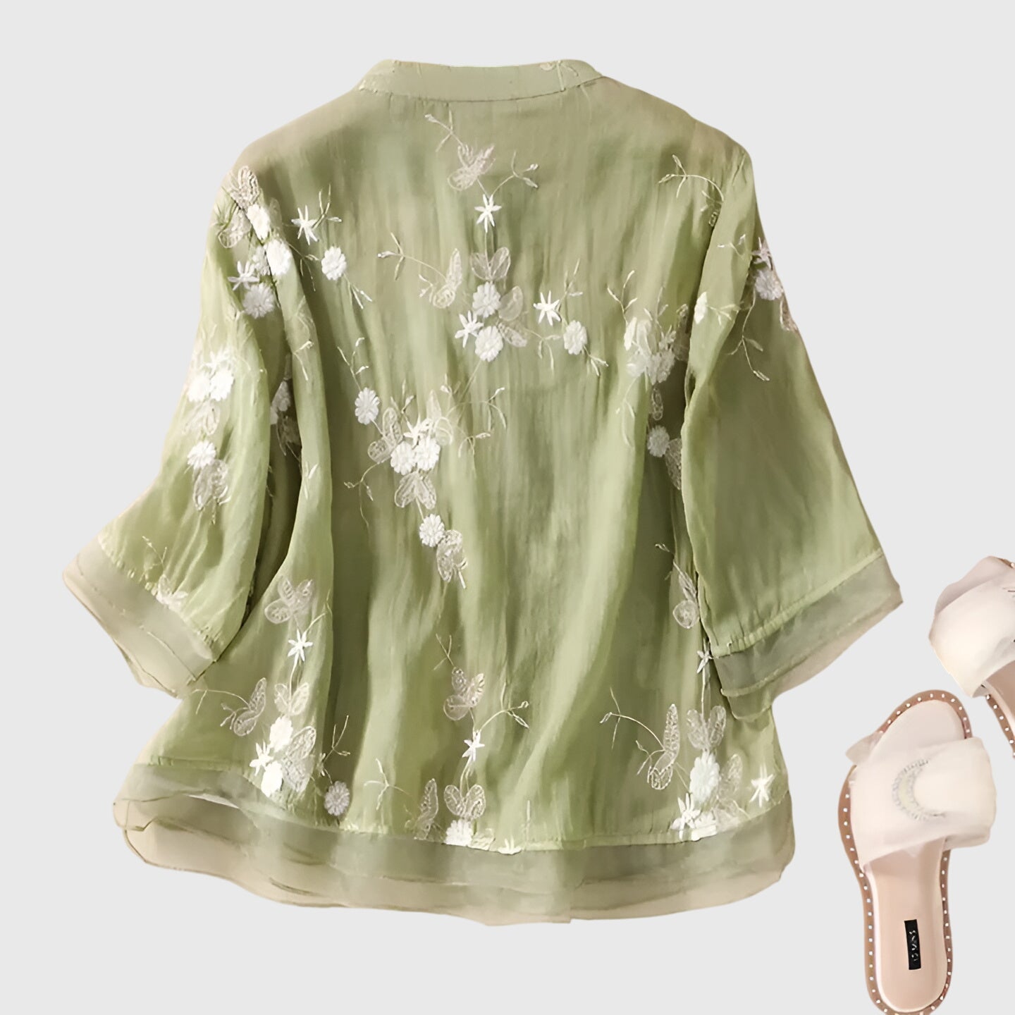 Camisetas Mujer Tejido Suave Bordado Floral Ajuste Relajado Casual 2