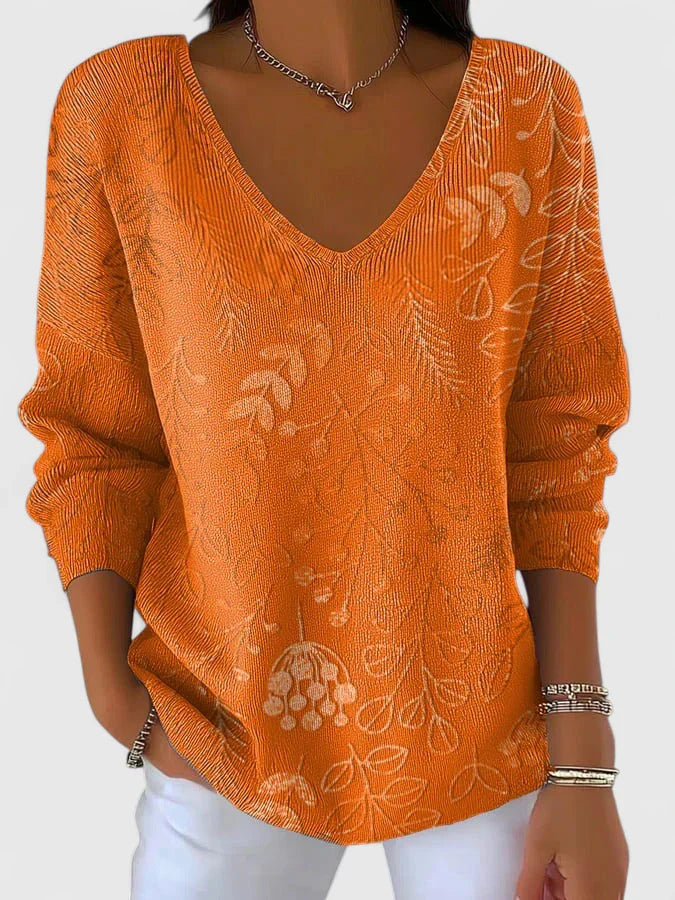 Camisetas Mujer Top Otoñal V-Cuello Ajuste Relajado Diseño Versátil 0