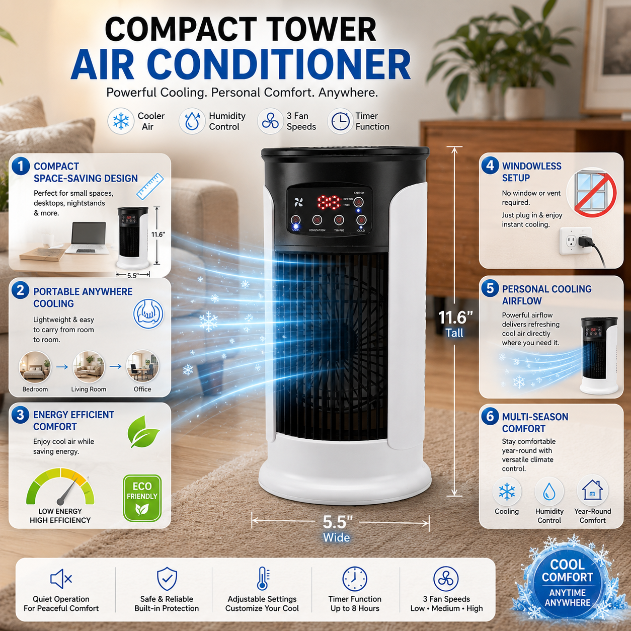 Aire Acondicionado Portátil Compacto Eficiente Energéticamente - Enfriamiento Evaporativo