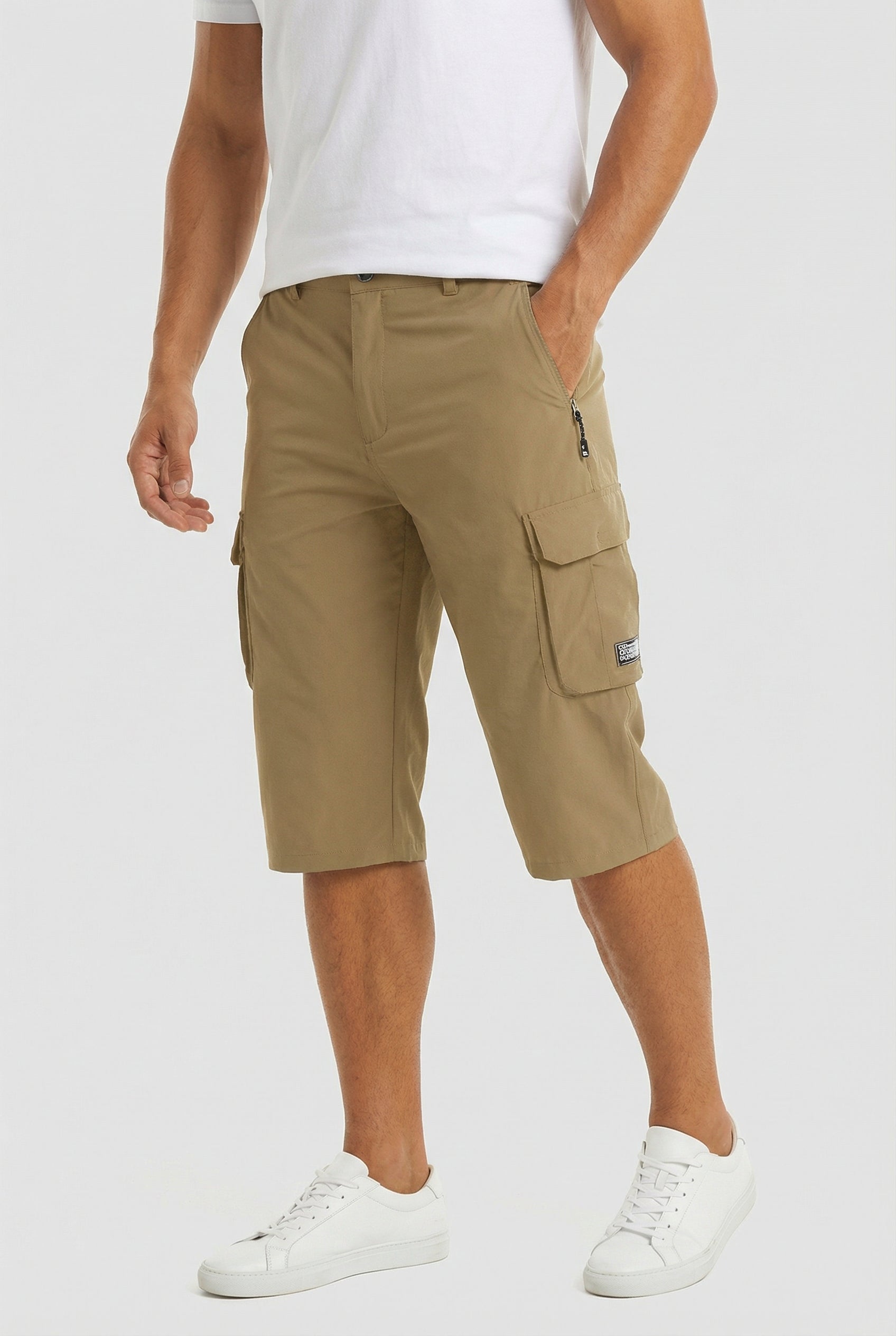 Hombre Pantalones Cortos Cargo Tejido Elástico Ajuste Relajado Múltiples Bolsillos 0