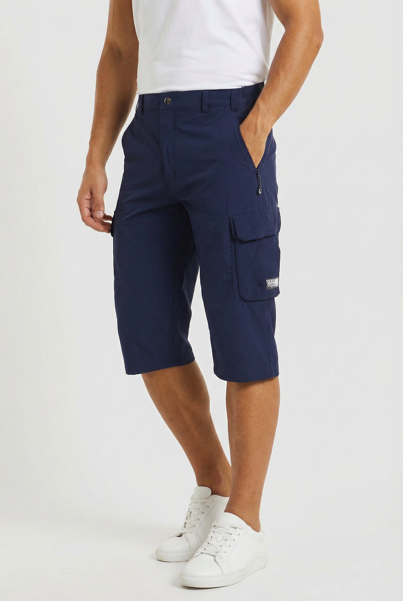 Hombre Pantalones Cortos Cargo Tejido Elástico Ajuste Relajado Múltiples Bolsillos 11