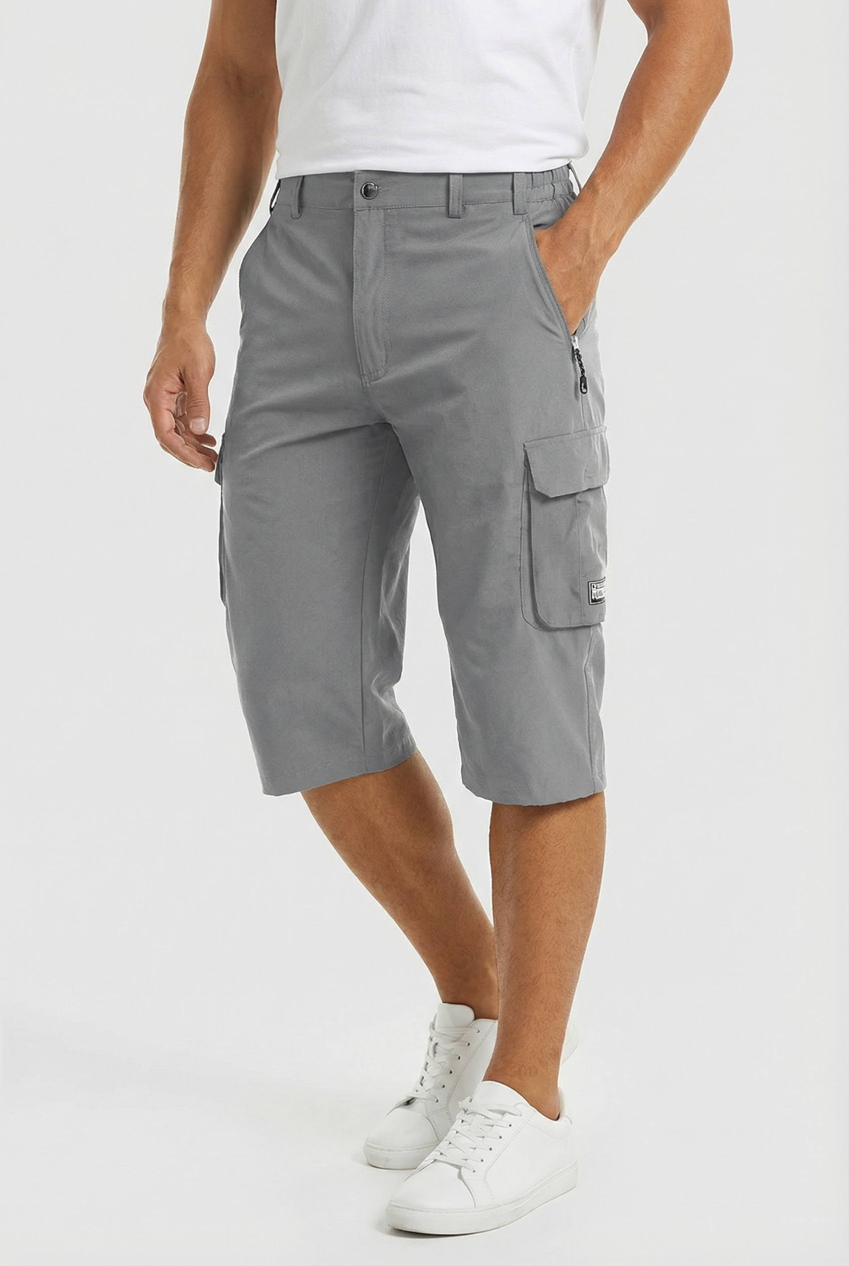 Hombre Pantalones Cortos Cargo Tejido Elástico Ajuste Relajado Múltiples Bolsillos 4