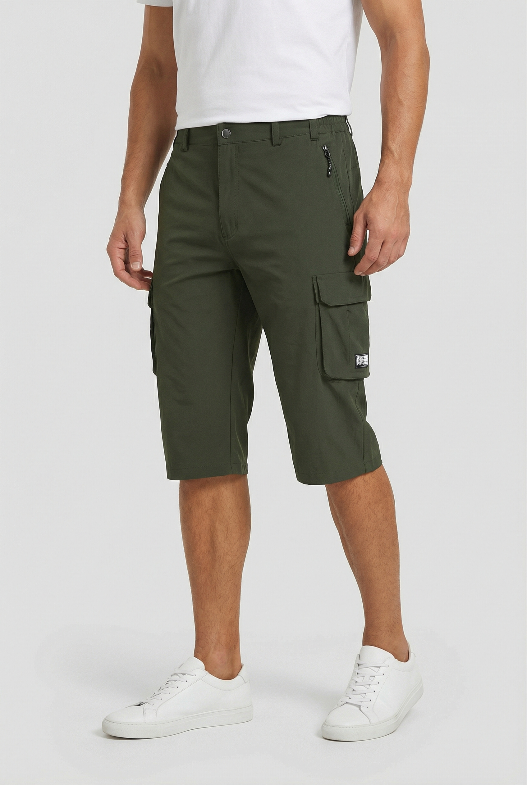 Hombre Pantalones Cortos Cargo Tejido Elástico Ajuste Relajado Múltiples Bolsillos 8
