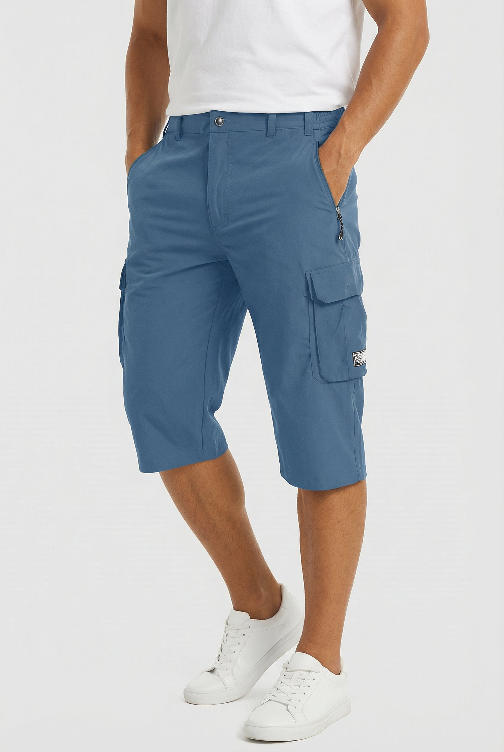 Hombre Pantalones Cortos Cargo Tejido Elástico Ajuste Relajado Múltiples Bolsillos 9