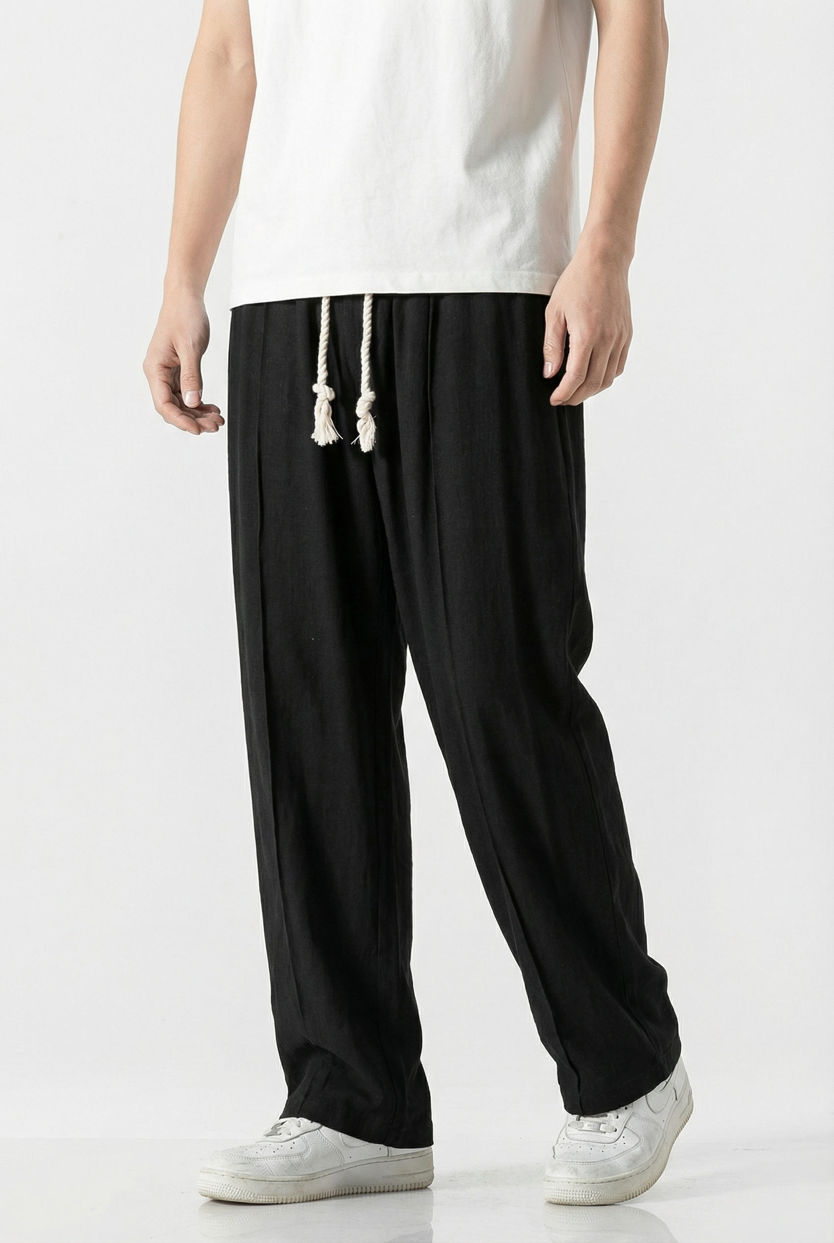 Hombre Pantalones Deportivos Lino Alta Calidad Ajuste Regular Cintura Elástica 6
