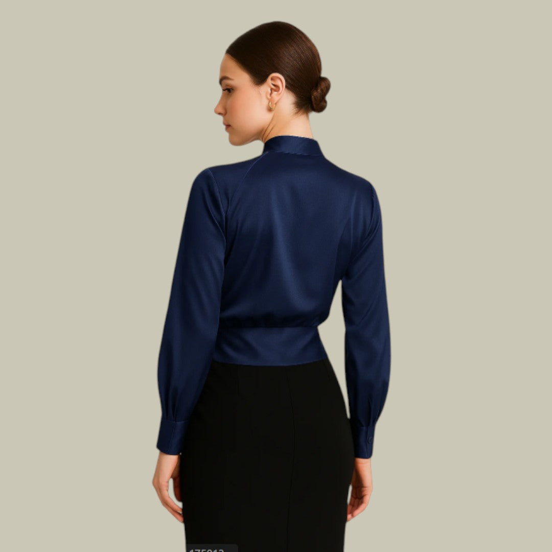 Mujer Blusa Cruzada Satén Manga Larga Diseño Elegante 2