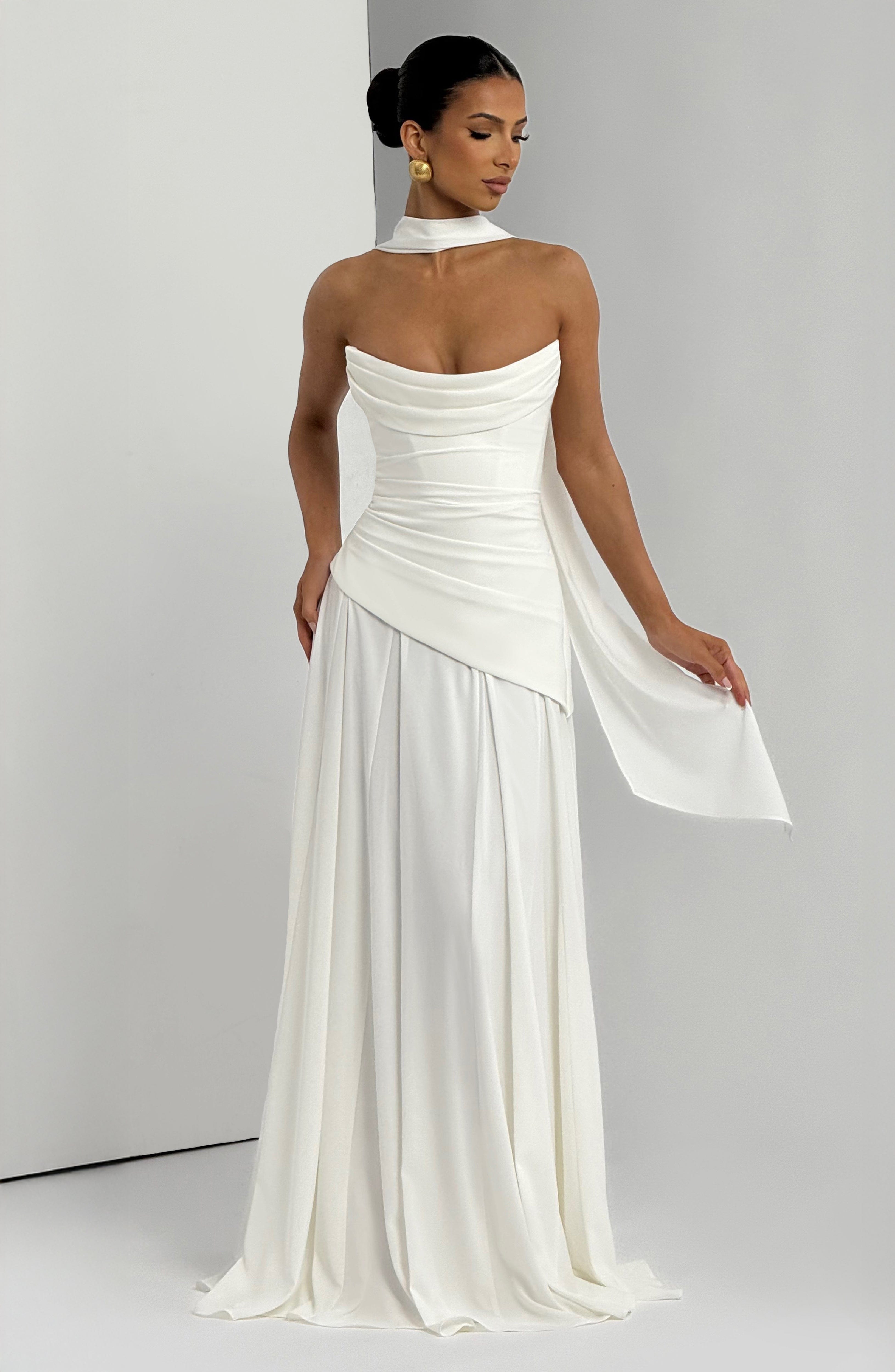Mujer Maxi Vestido Sin Tirantes de Satén con Escote Palabra de Honor para Eventos Formales 3