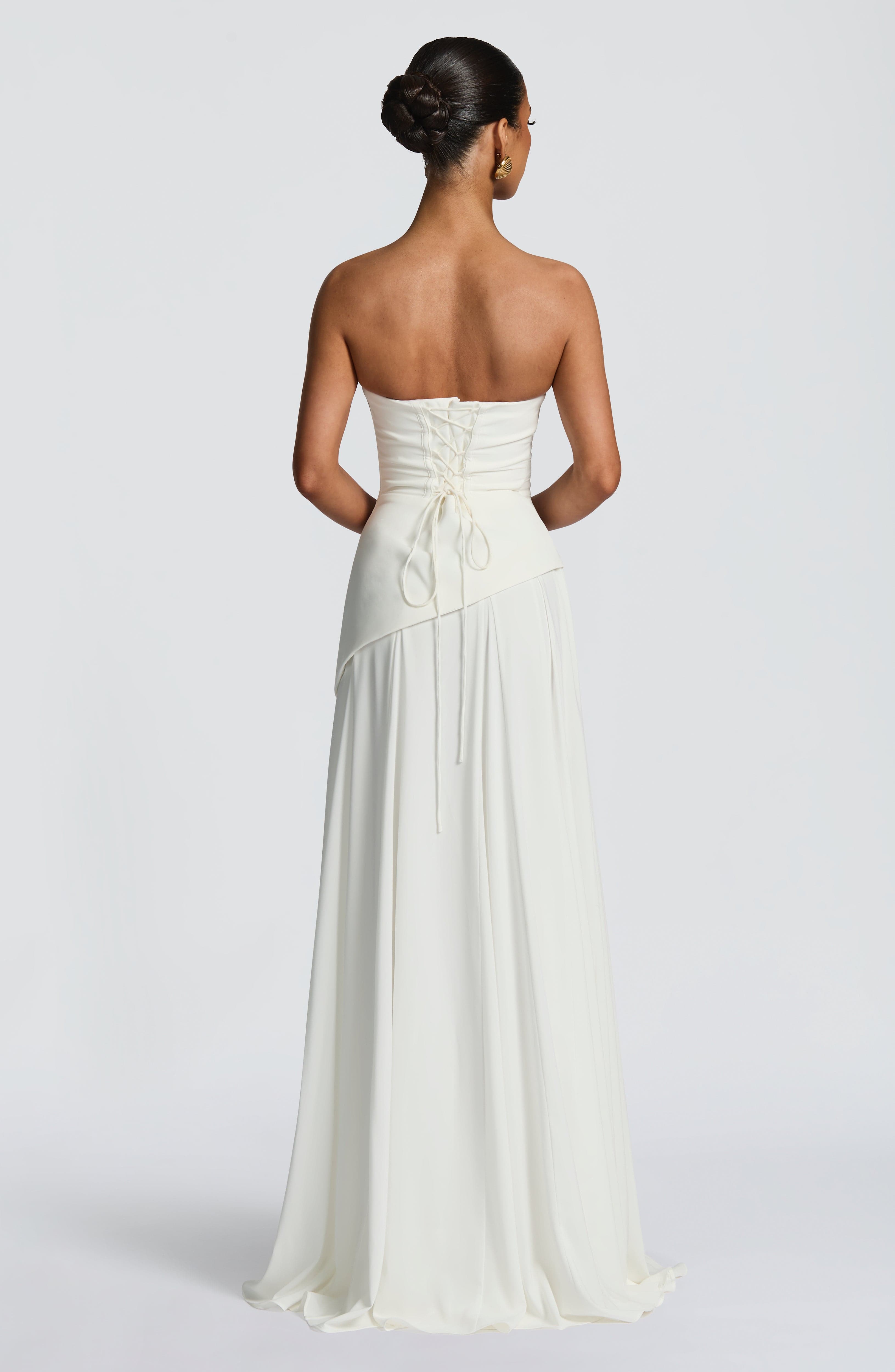 Mujer Maxi Vestido Sin Tirantes de Satén con Escote Palabra de Honor para Eventos Formales 4