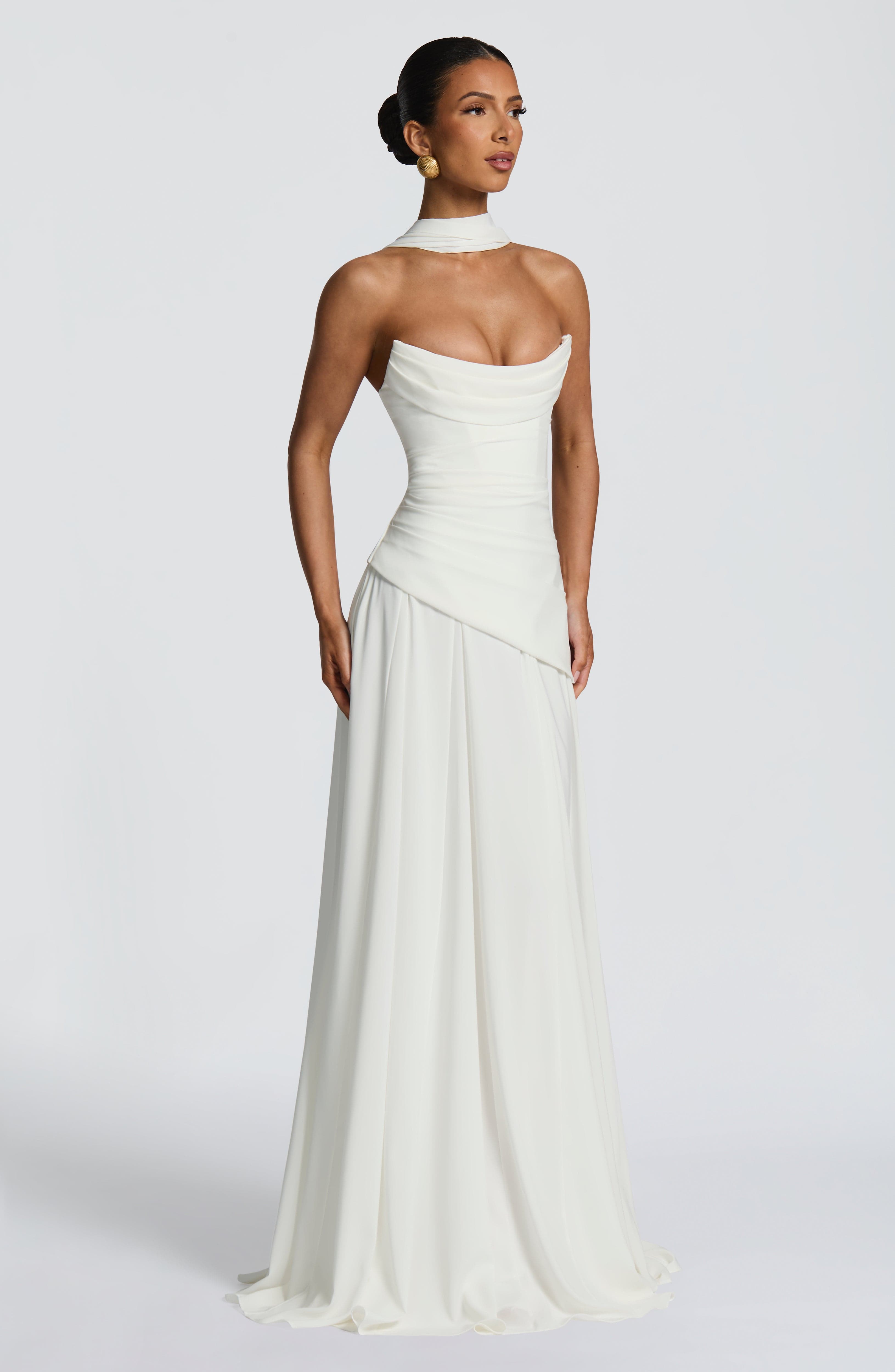 Mujer Maxi Vestido Sin Tirantes de Satén con Escote Palabra de Honor para Eventos Formales 5