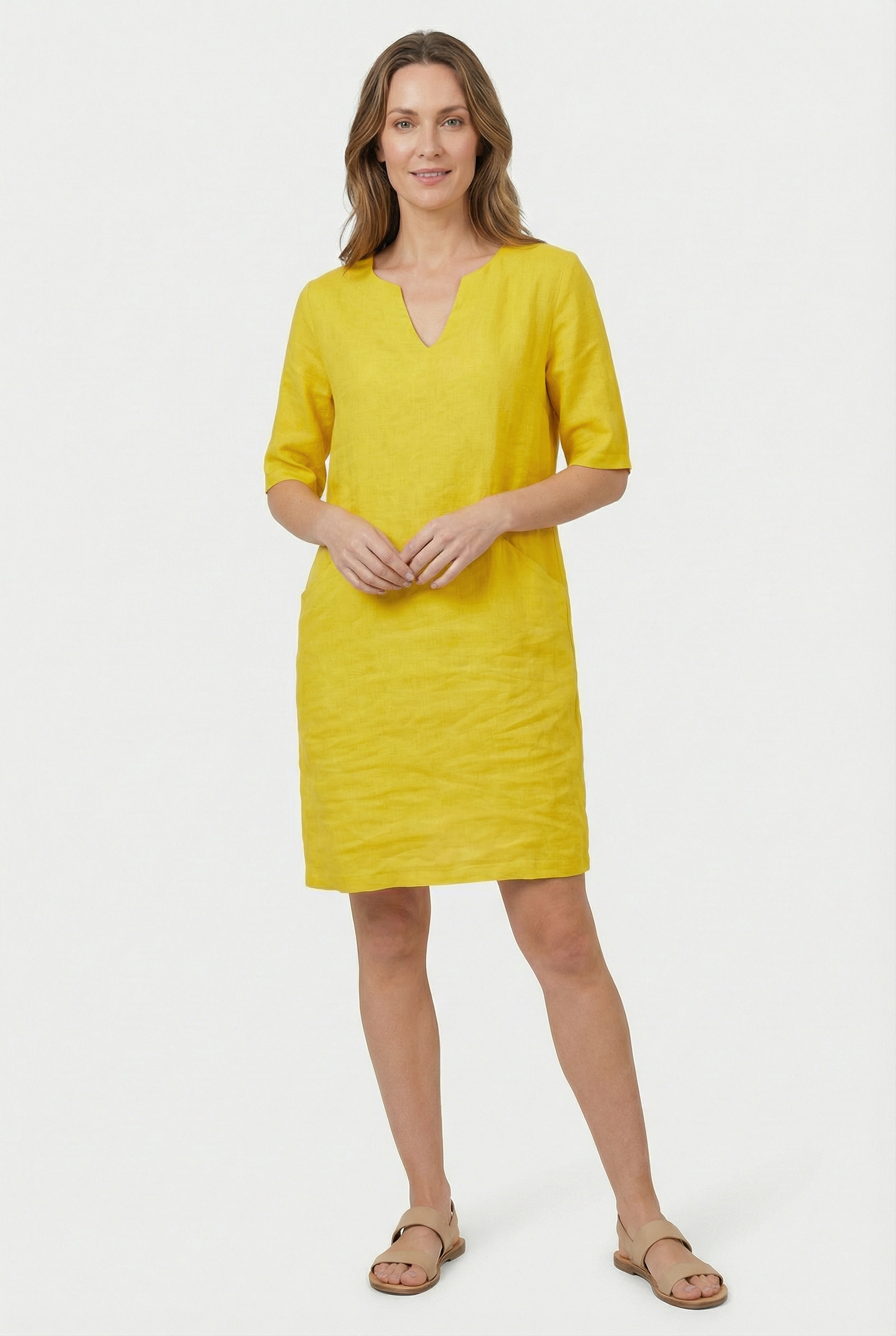Mujer Minivestido Algodón Lino Cuello en V Manga Tres Cuartos Casual 0