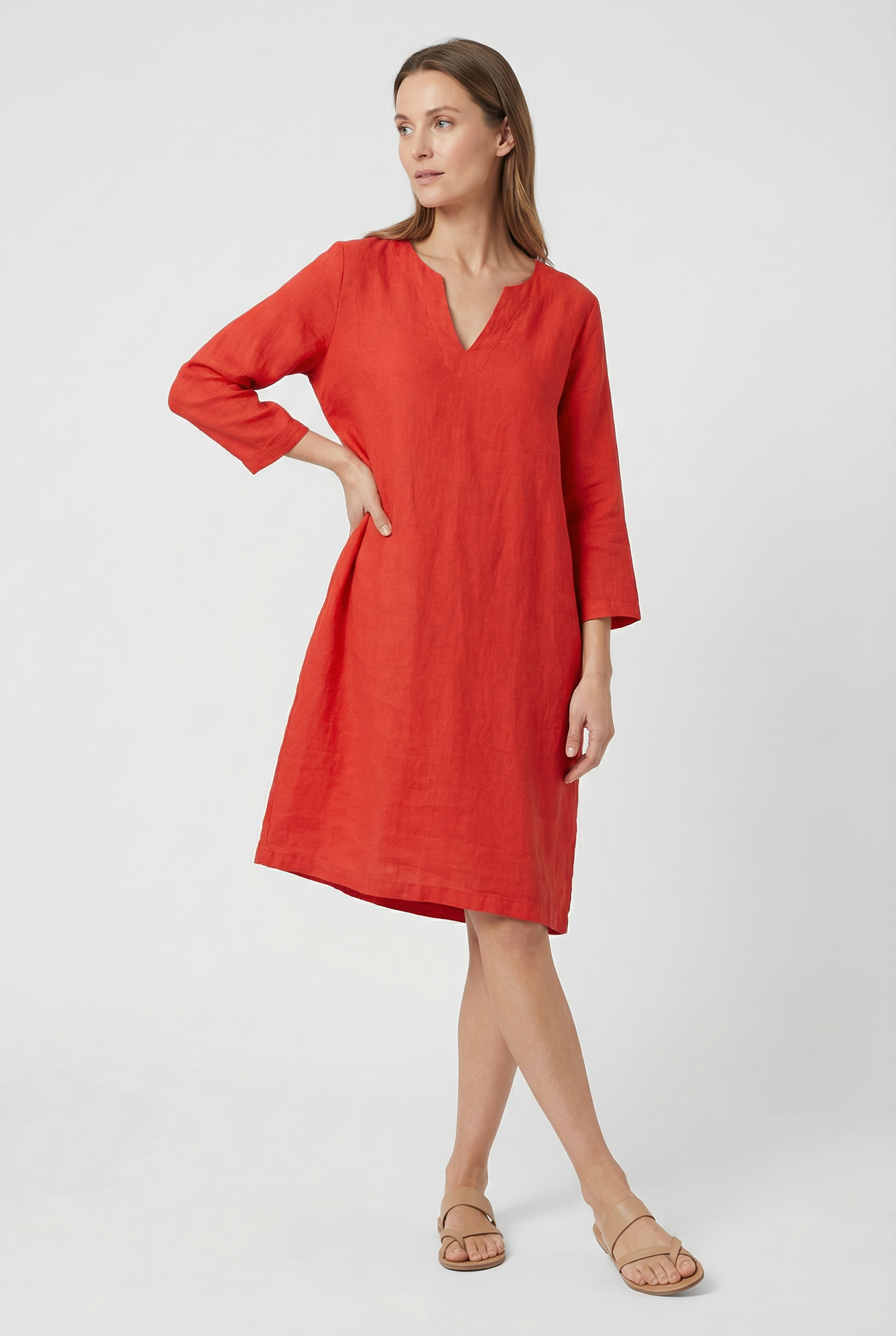 Mujer Minivestido Algodón Lino Cuello en V Manga Tres Cuartos Casual 7