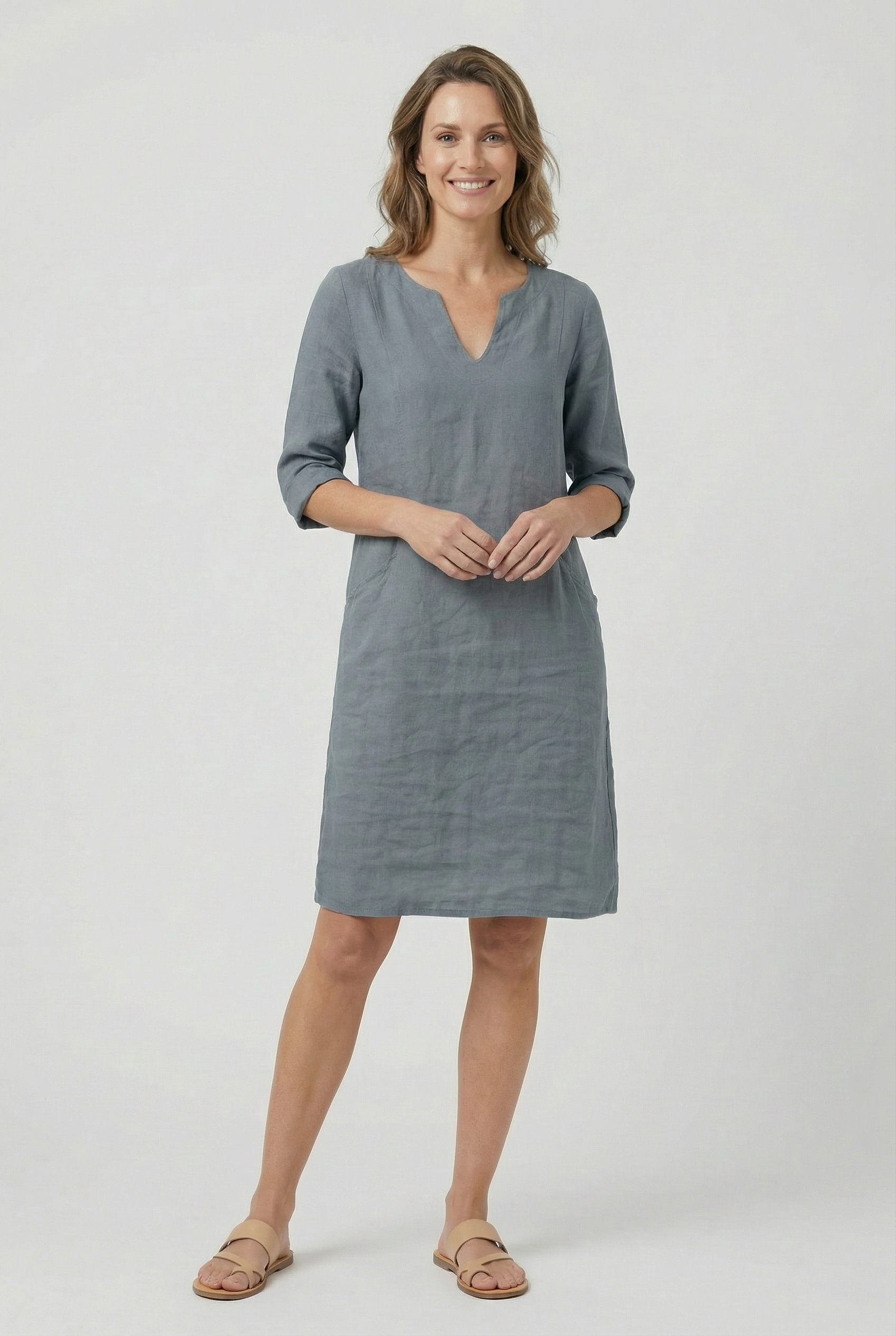 Mujer Minivestido Algodón Lino Cuello en V Manga Tres Cuartos Casual 9
