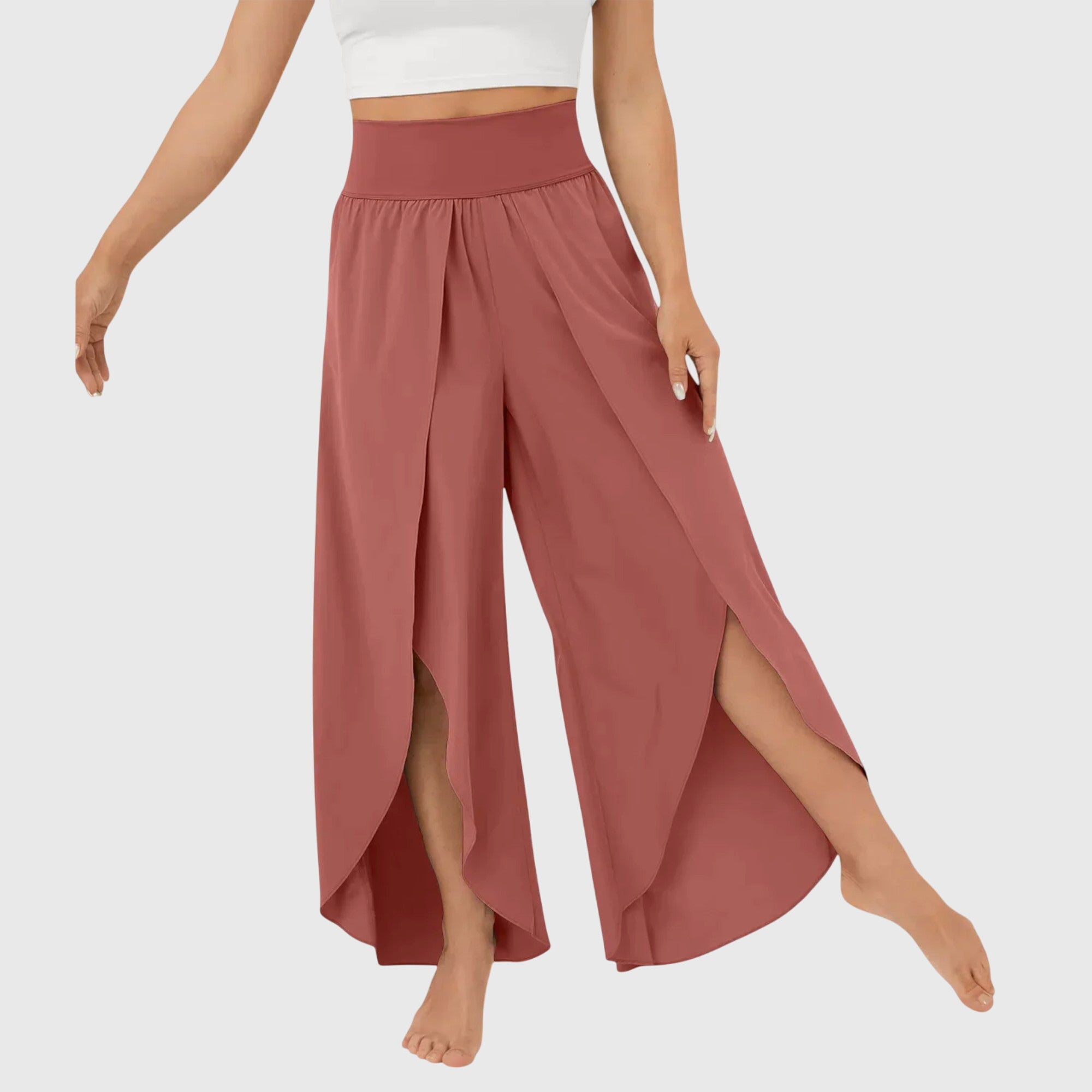 Mujer Pantalones Acampanados Tejido Ligero con Shorts Integrados Verano 9