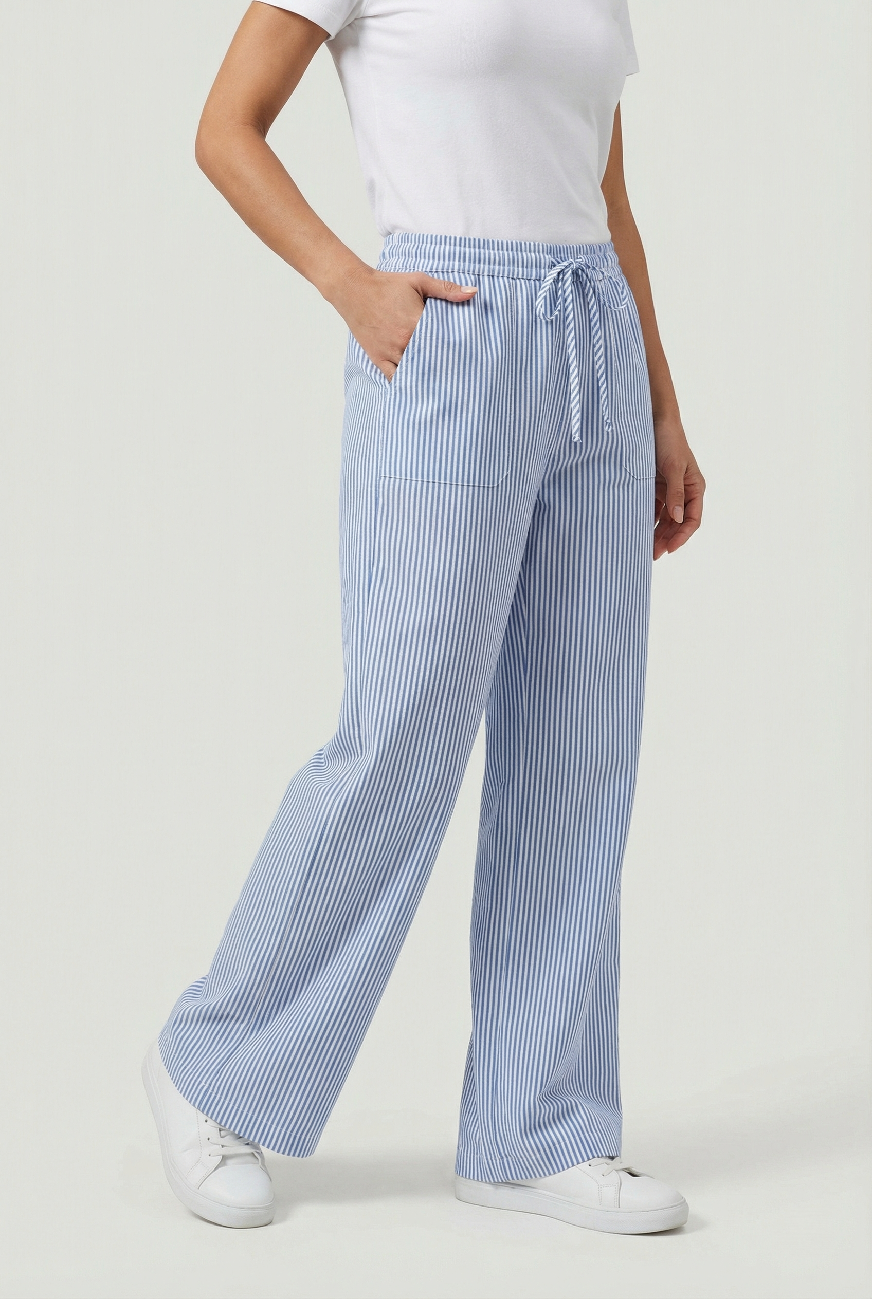 Mujer Pantalones Casual Mezcla de Tela Ajuste Relajado con Cintura Ajustable 0