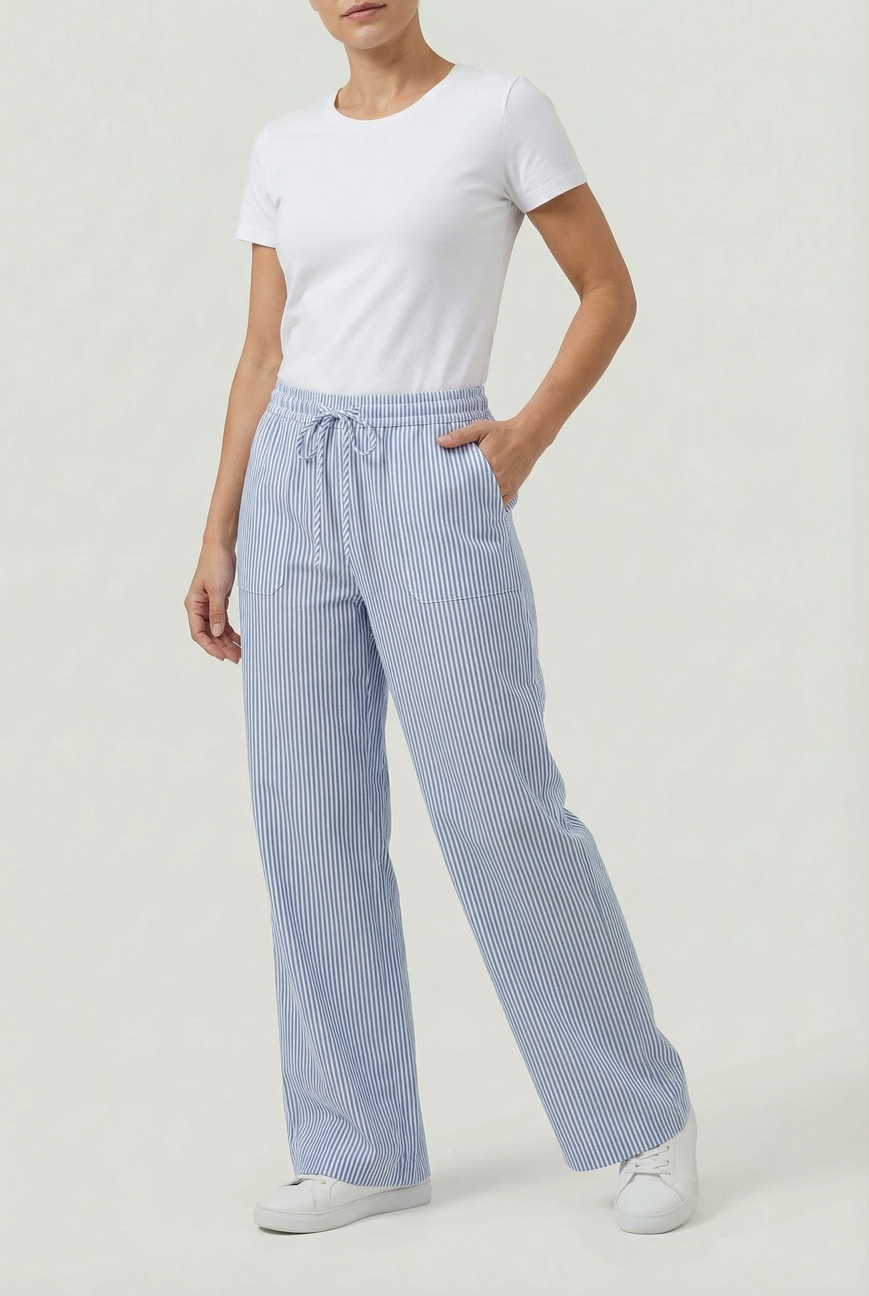Mujer Pantalones Casual Mezcla de Tela Ajuste Relajado con Cintura Ajustable 1