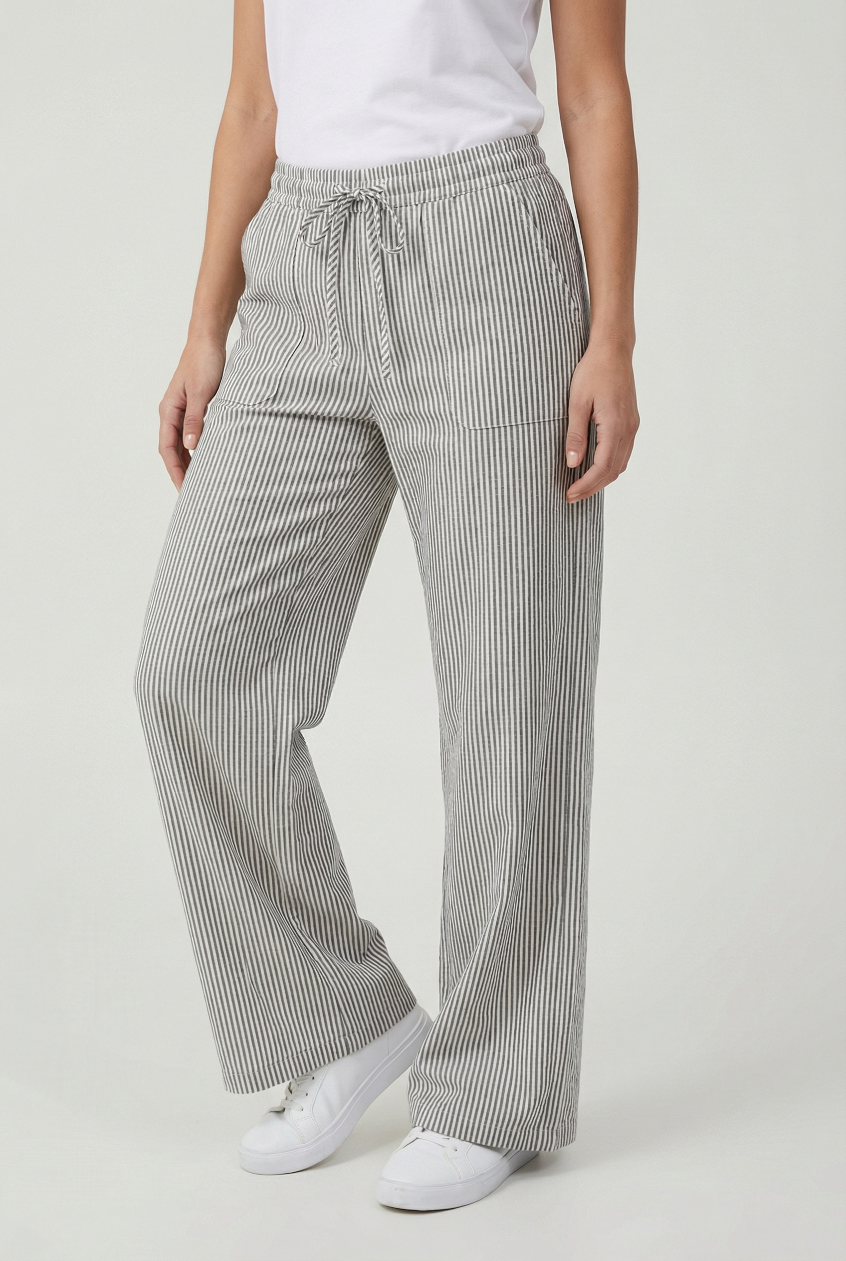 Mujer Pantalones Casual Mezcla de Tela Ajuste Relajado con Cintura Ajustable 4