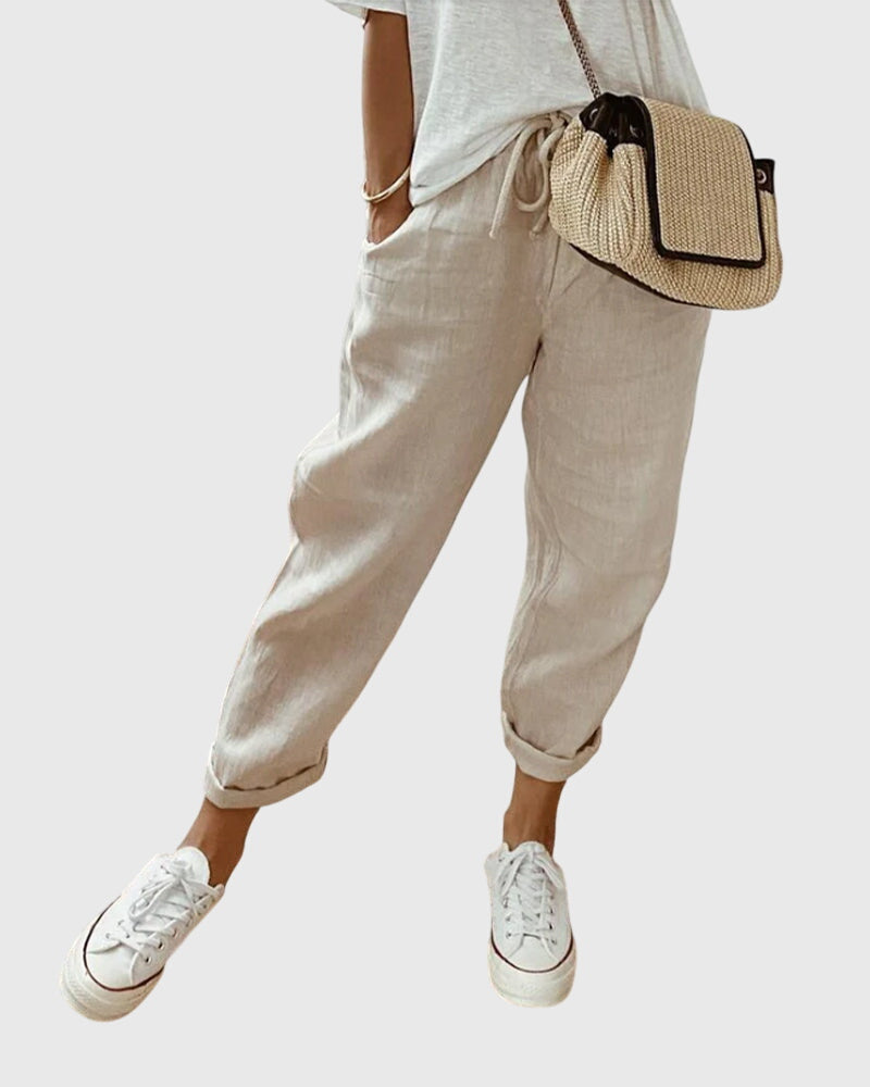 Mujer Pantalones Ligera Tela Alta Cintura Ajuste Relajado 0