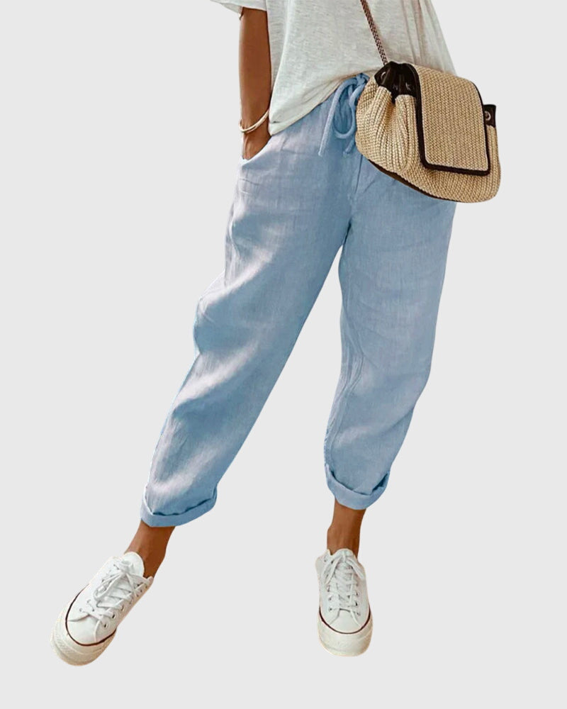 Mujer Pantalones Ligera Tela Alta Cintura Ajuste Relajado 1