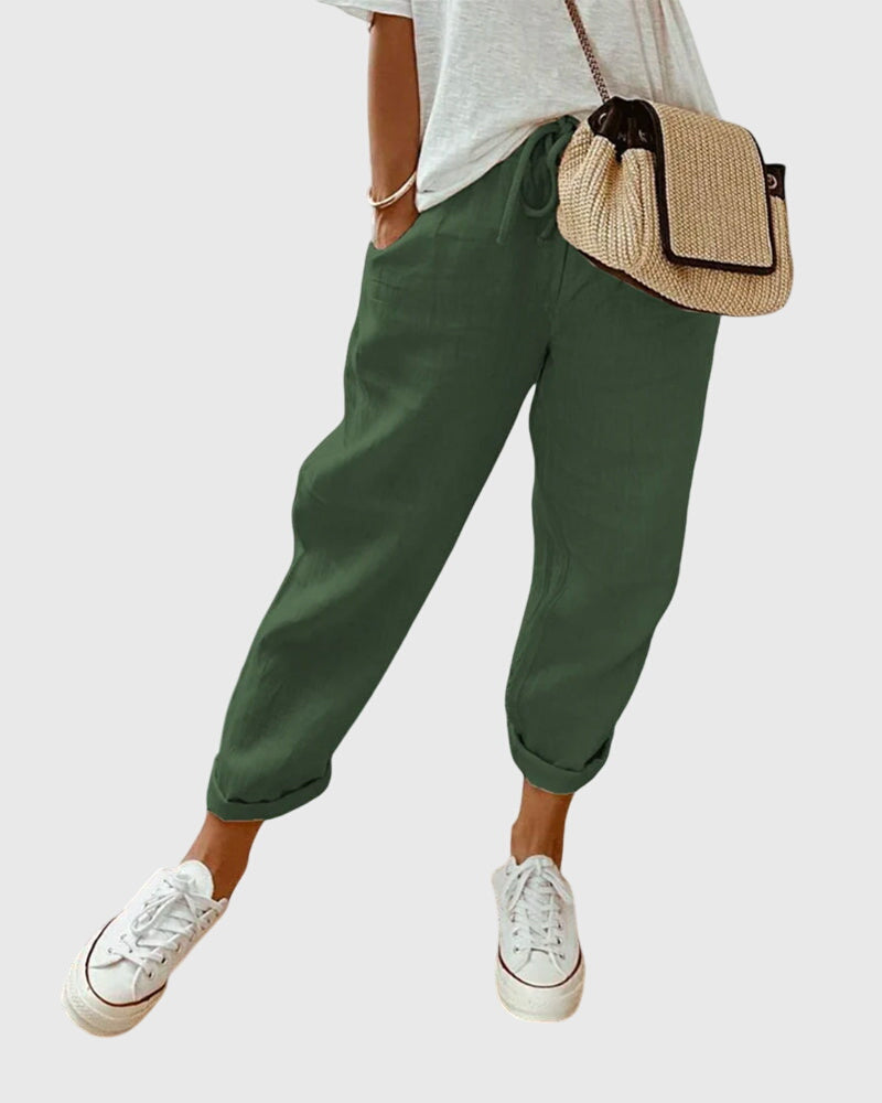 Mujer Pantalones Ligera Tela Alta Cintura Ajuste Relajado 3