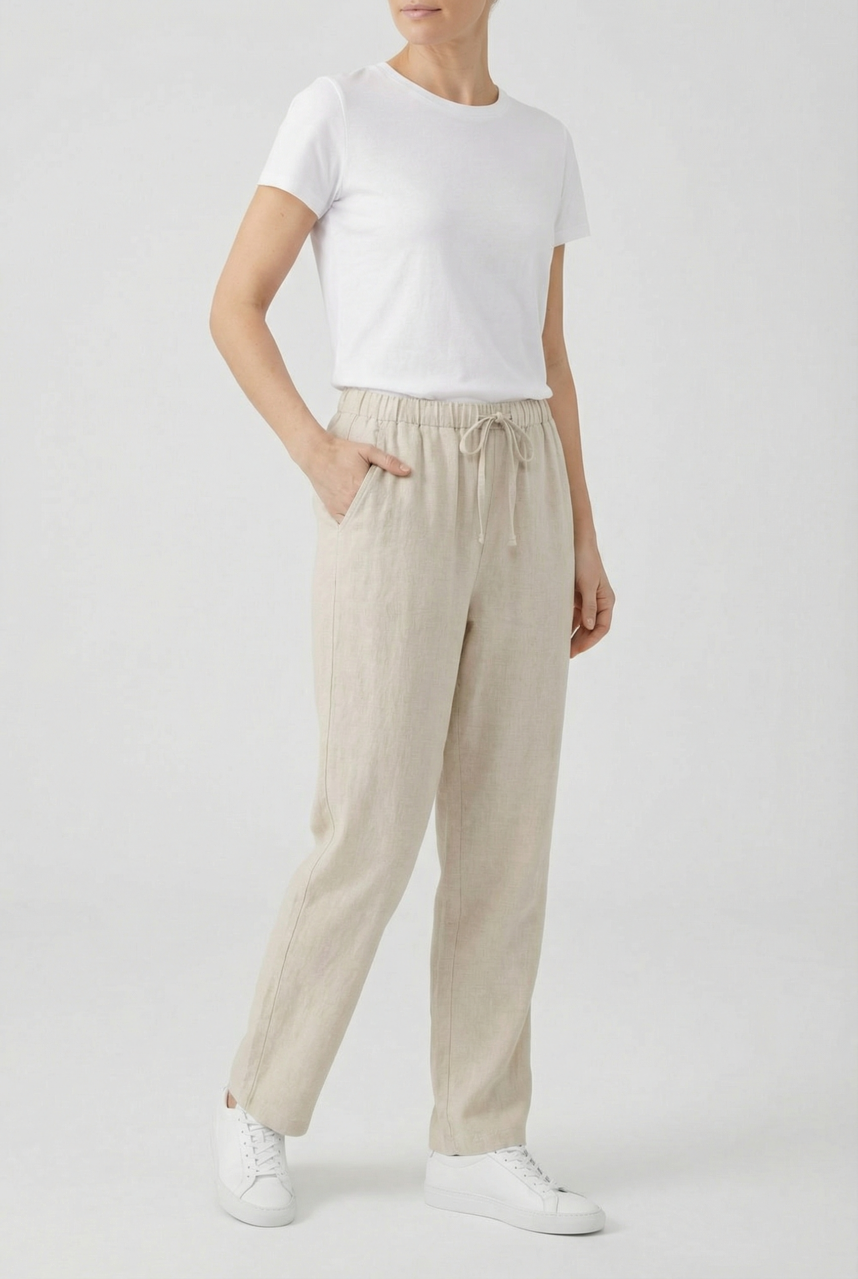 Mujer Pantalones Lino Casual Verano Ajustables 1