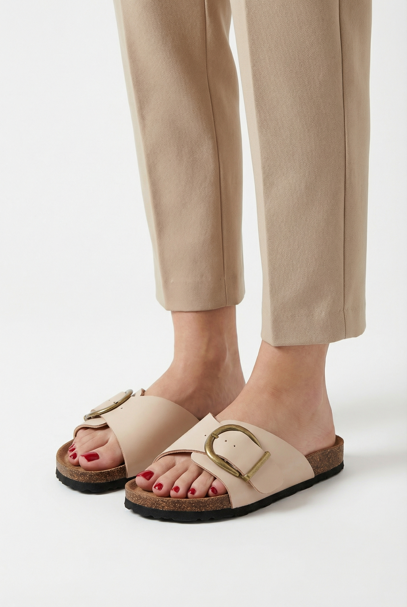 Mujer Pantuflas Corcho Diseño Punta Abierta Correa Ajustable 7